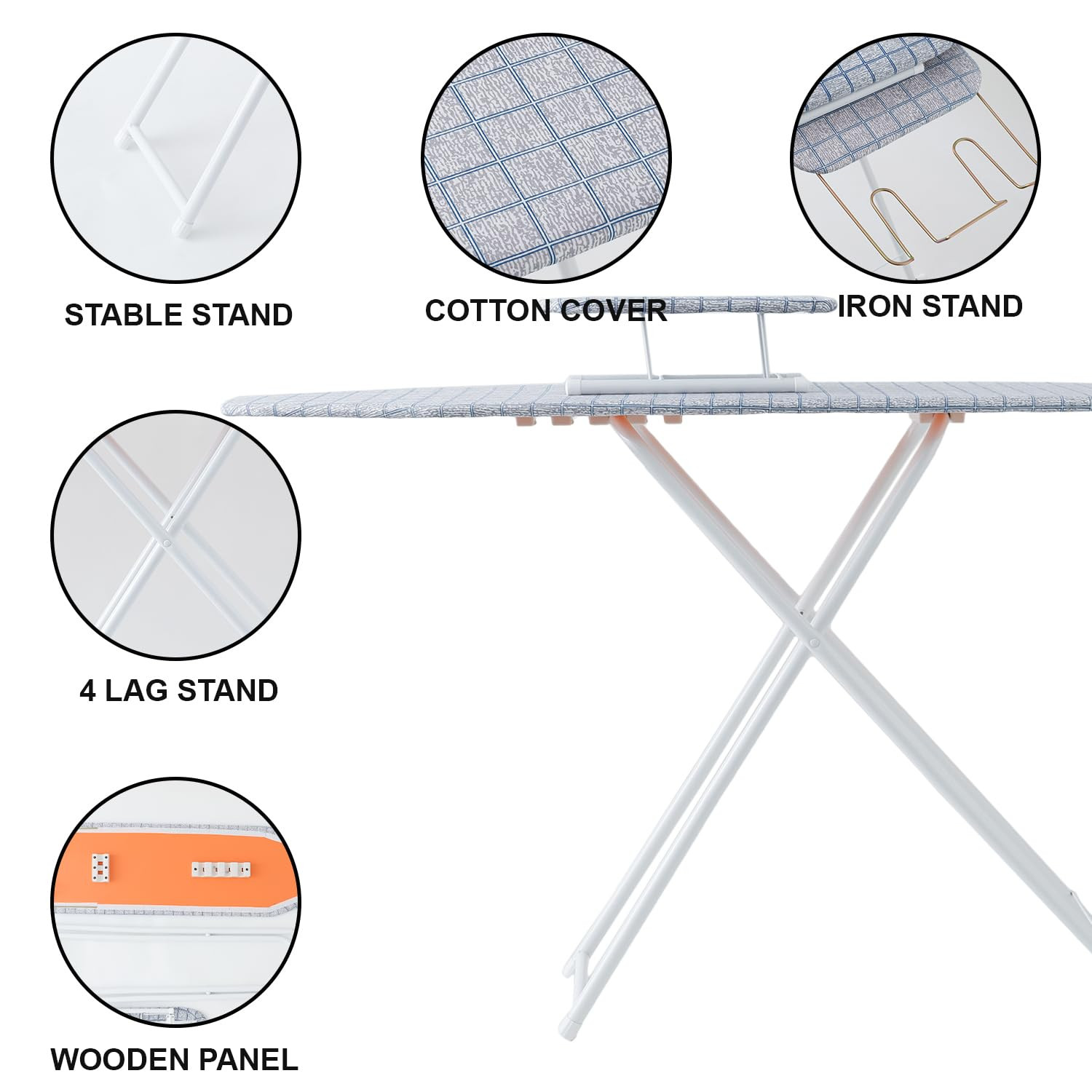 Kuber Industries 42 Inch Ironing Board With Small Board|Ironing Stand For Clothes|Press Table for Home (Grey)
