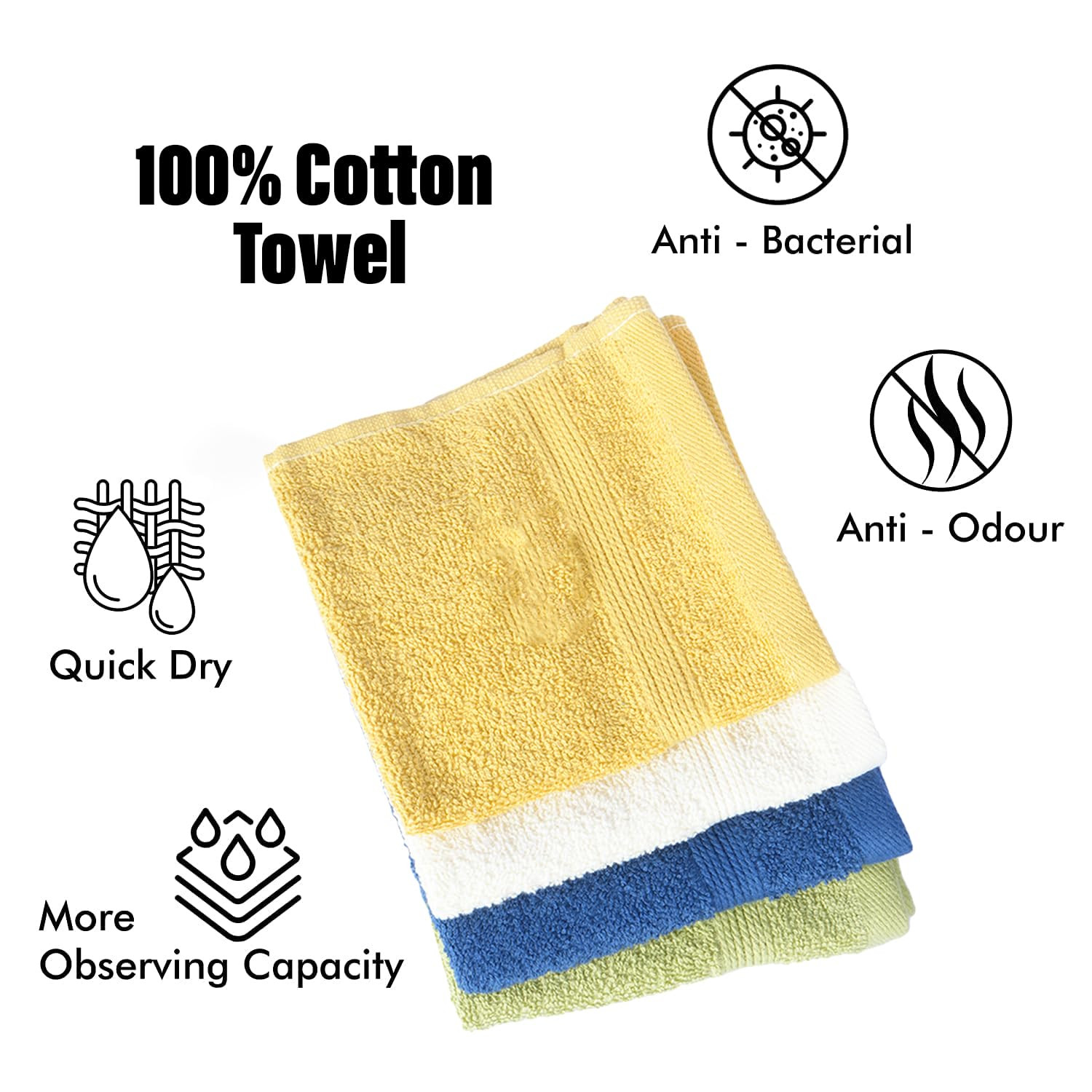 Kuber Industries 525 GSM Cotton Face towels |Super Soft, Quick Absorbent & Anti-Bacterial|Gym & Workout Towels|Pack of 4 (Multicolor)