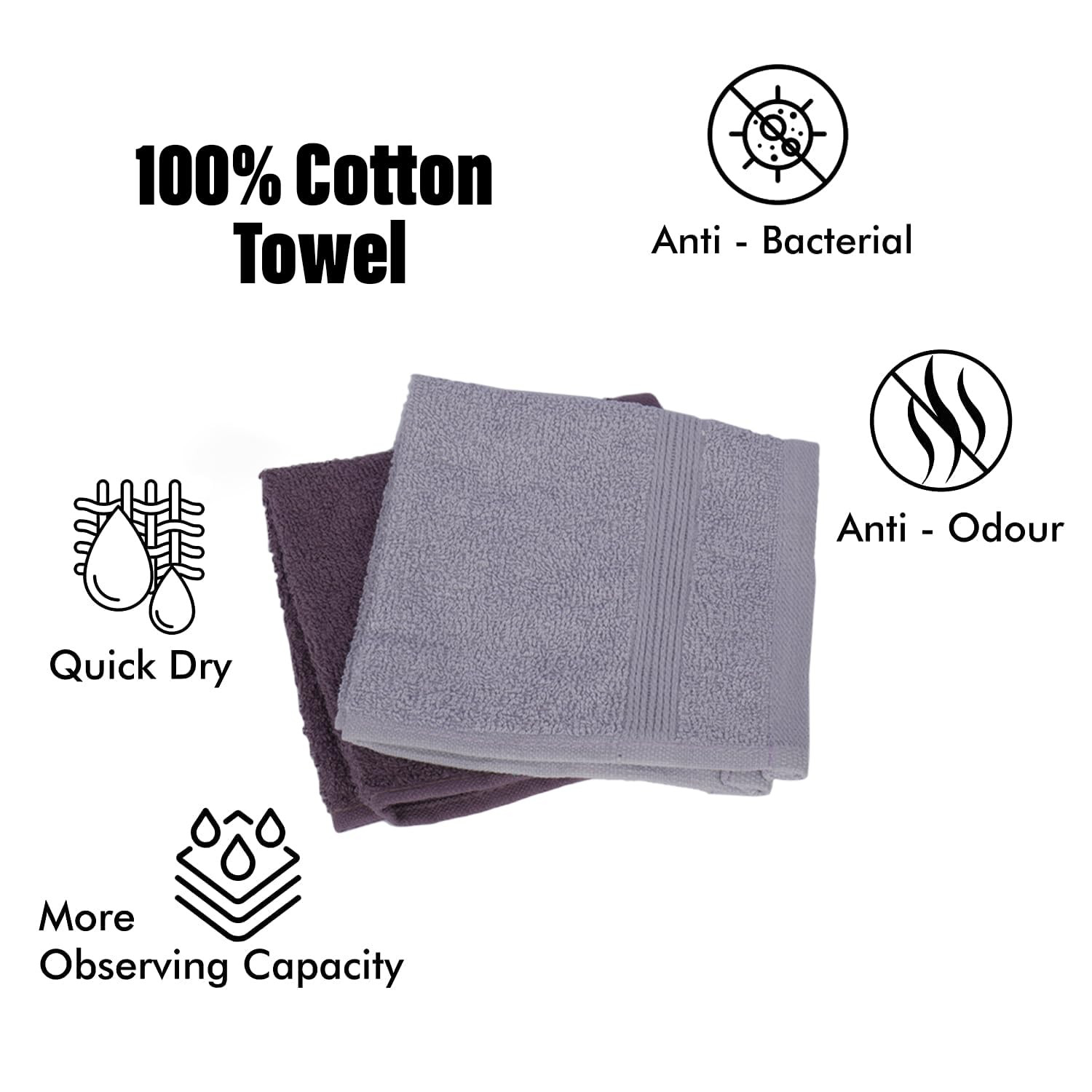 Kuber Industries 525 GSM Cotton Face towels |Super Soft, Quick Absorbent & Anti-Bacterial|Gym & Workout Towels|Pack of 2 (Purple & Mauve)