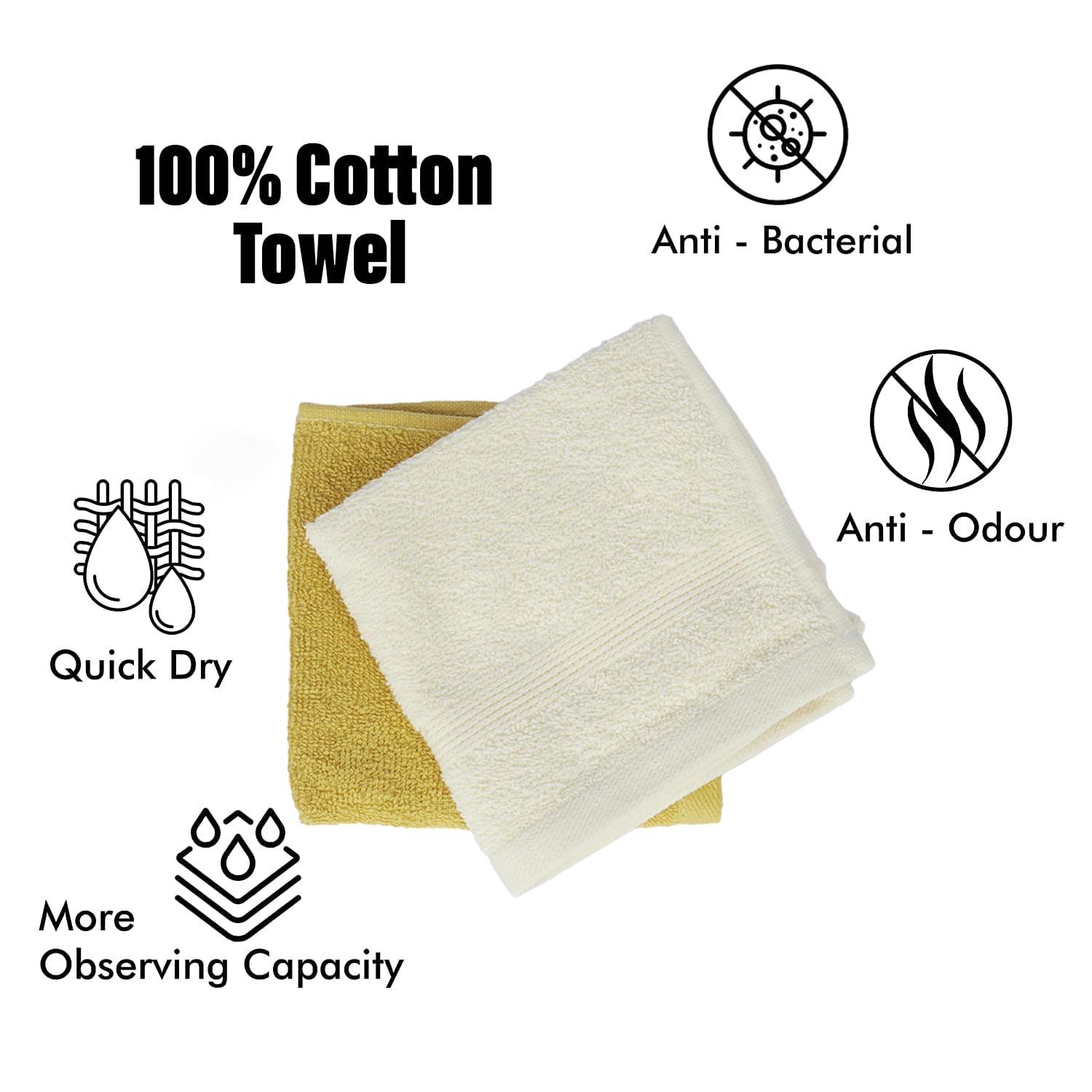 Kuber Industries 525 GSM Cotton Face towels |Super Soft, Quick Absorbent & Anti-Bacterial|Gym & Workout Towels|Pack of 2 (Mustrad & Ivory)
