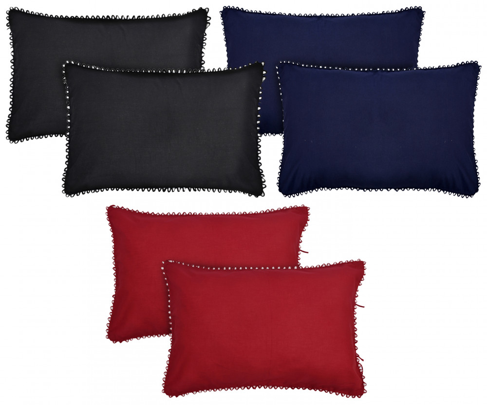 Kuber Industries 6 Piece Cotton Pillow Cover Set-17&quot;x24&quot; (Black &amp; Blue &amp; Maroon) Luxury Pillow Covers-KUBMART3424