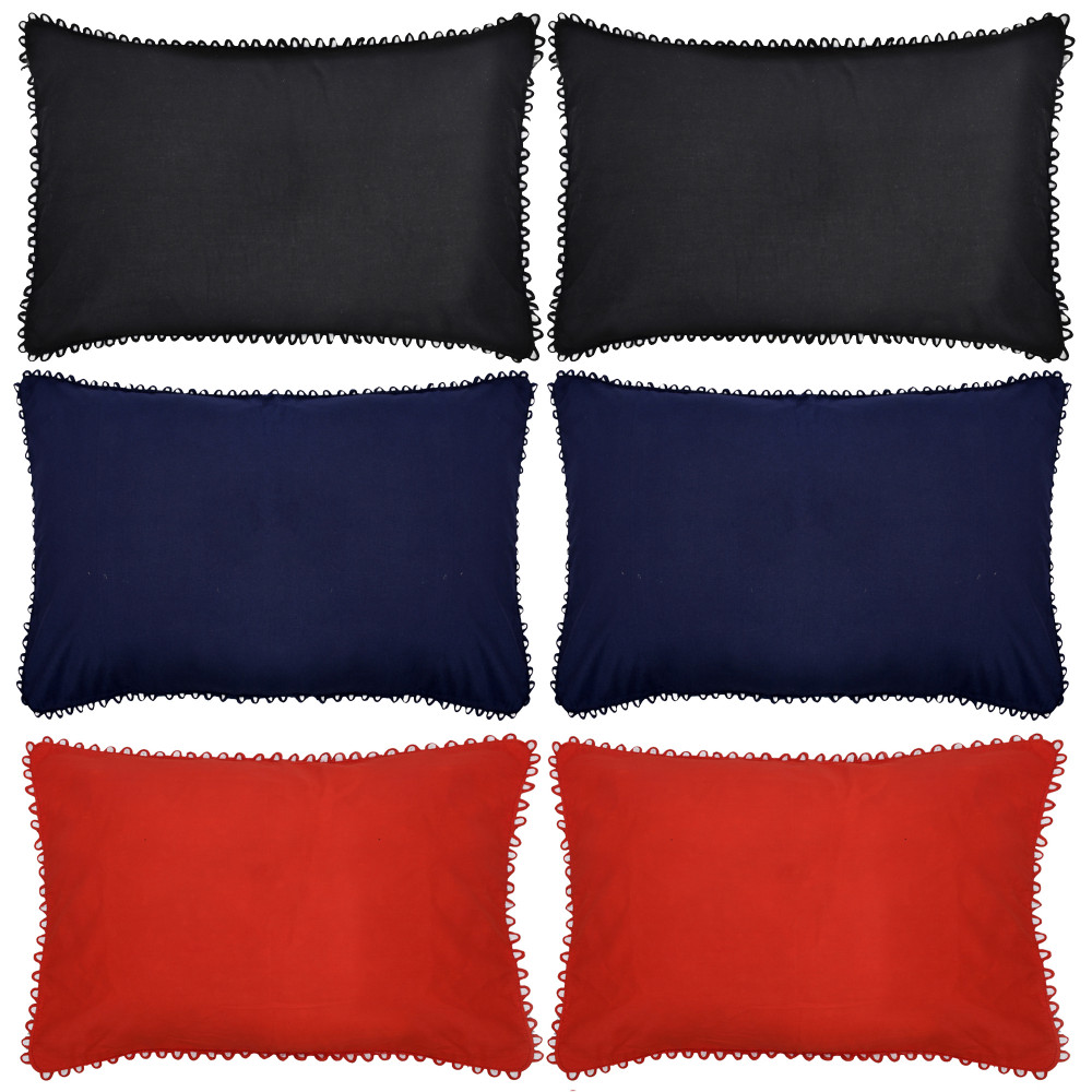 Kuber Industries 6 Piece Cotton Pillow Cover Set-17&quot;x24&quot; (Black &amp; Blue &amp; Red) Luxury Pillow Covers-KUBMART3422