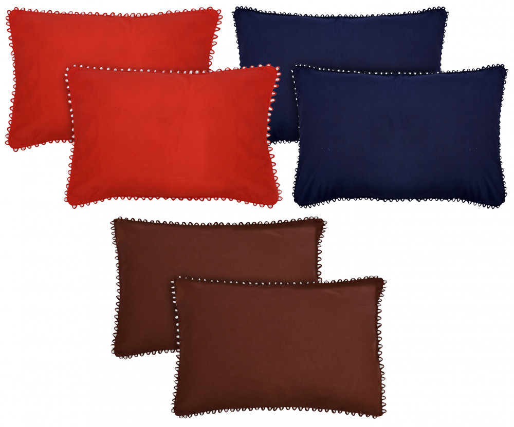 Kuber Industries 6 Piece Cotton Pillow Cover Set-17&quot;x24&quot; (Blue &amp; Red &amp; Brown) Luxury Pillow Covers-KUBMART3430