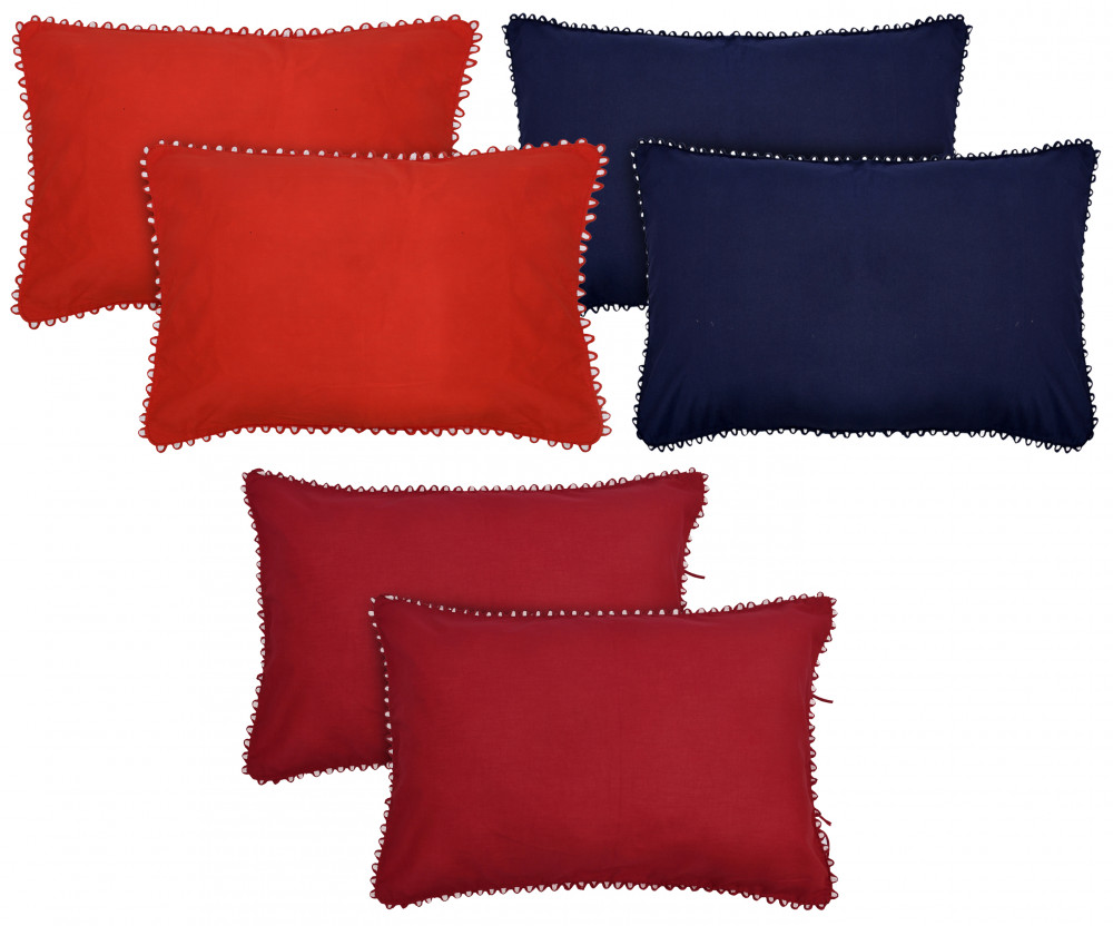 Kuber Industries 6 Piece Cotton Pillow Cover Set-17&quot;x24&quot; (Blue &amp; Red &amp; Maroon) Luxury Pillow Covers-KUBMART3428