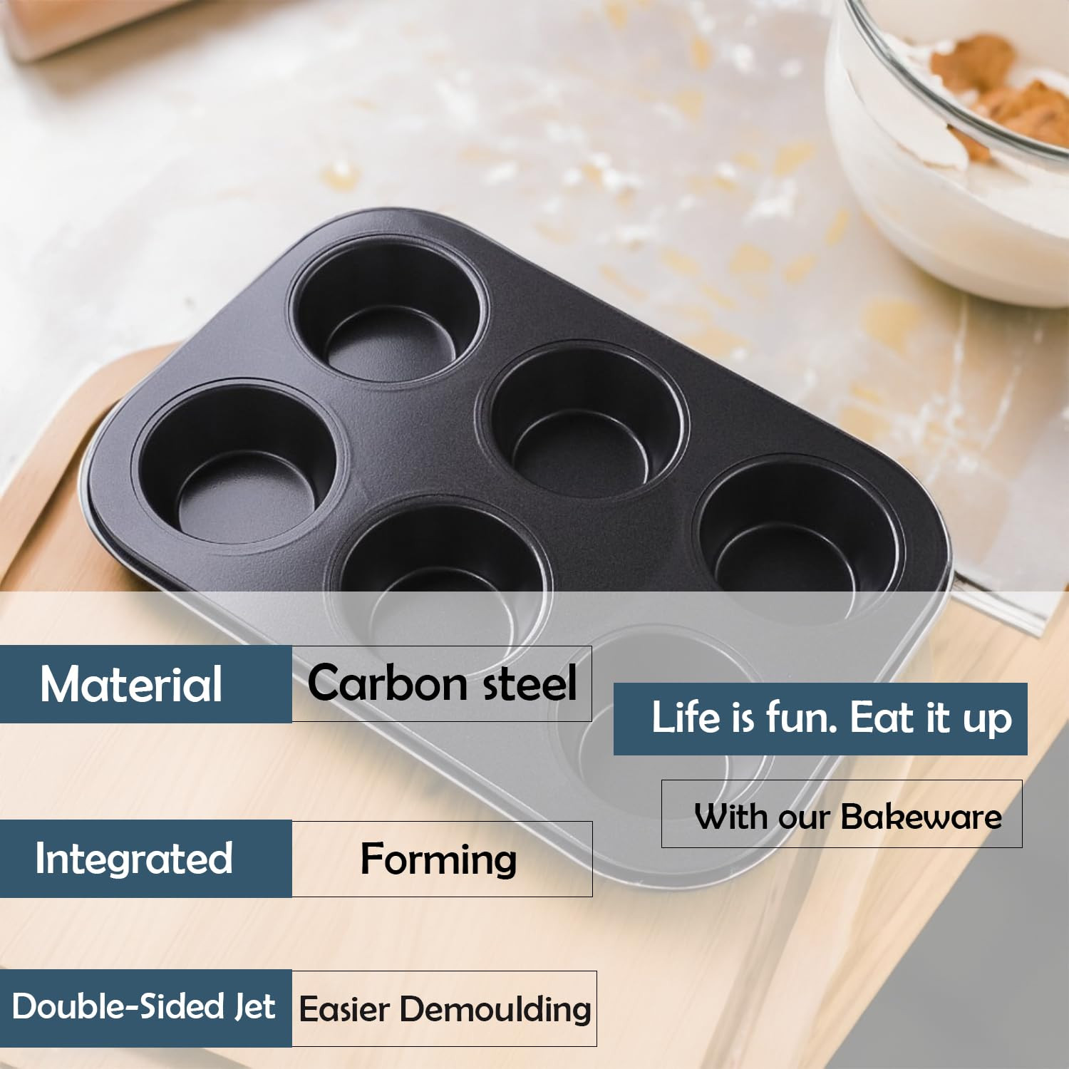 Kuber Industries 6 Slots Non-Stick Cup Cake Tray|Cup Cake Mould for Baking|Idol for Muffin, Small Cake (Black)