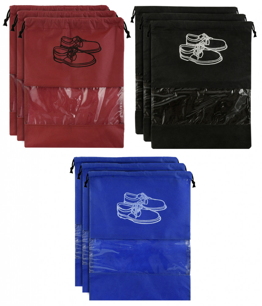 Kuber Industries 9 Piece Non Woven Travel Shoe Organizer Space Saving Fabric Storage Bags Organizer (Royal Blue &amp; Black &amp; Maroon)-KUBMART970