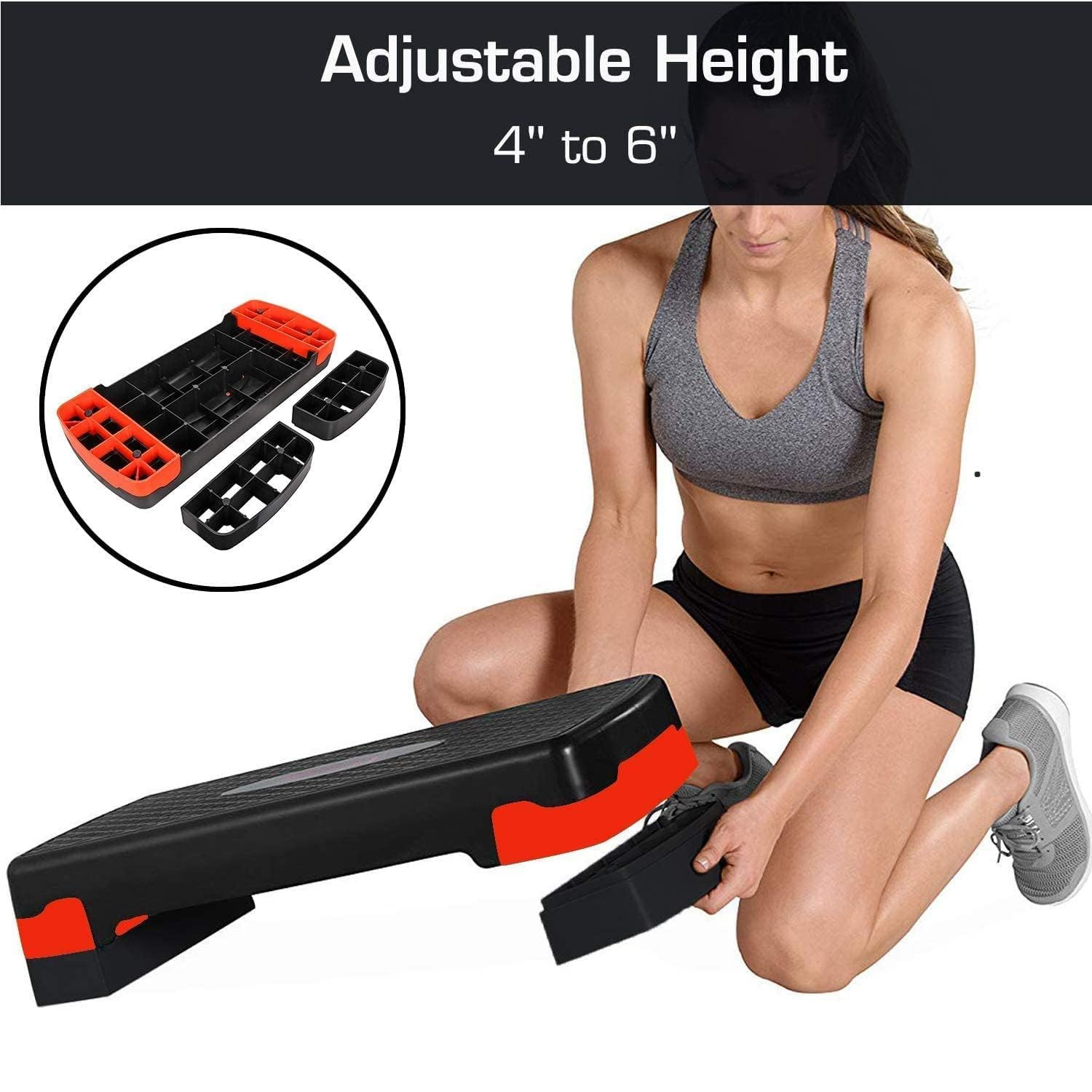 Kuber Industries Adjustable Aerobic Stepper For Gym, Yoga, Home (Black & Red)