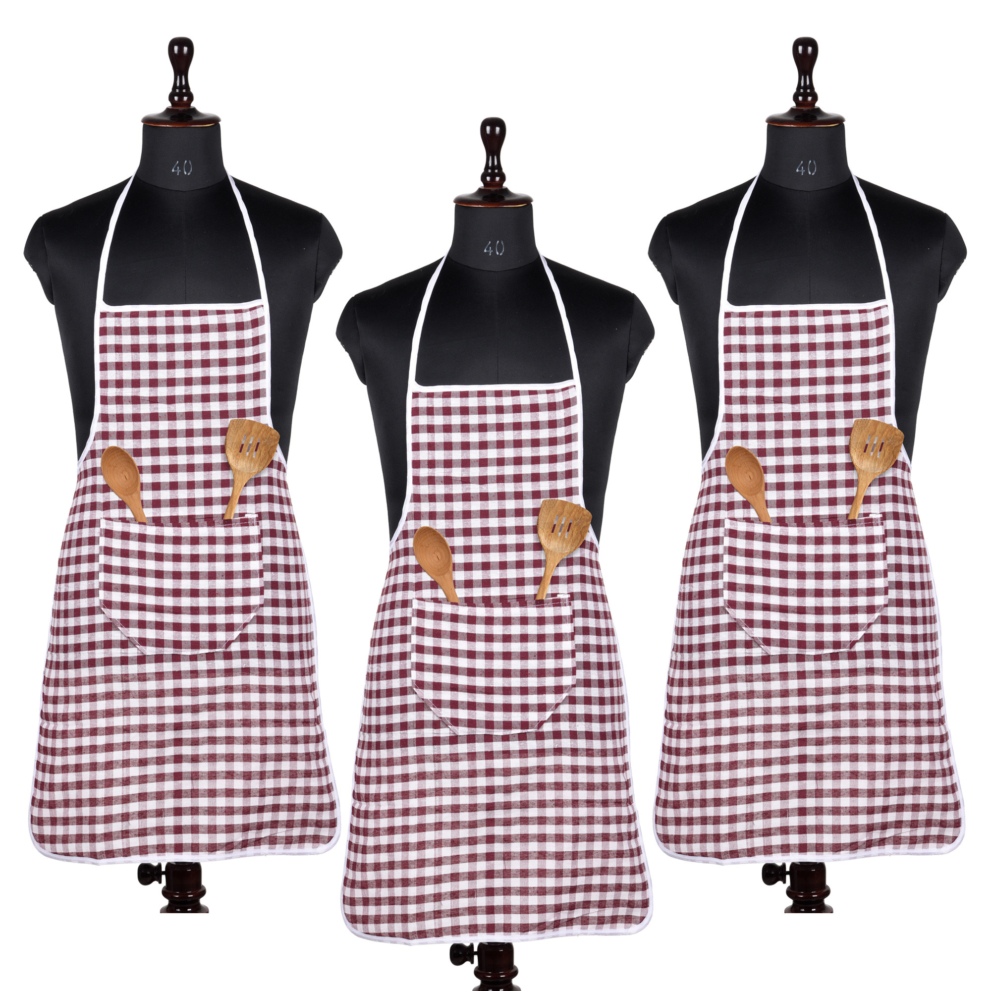 Kuber Industries Apron | Cotton Front Pocket Kitchen Apron | Check New Apron for Restaurent | Apron for Housewife | Chef Apron for Kitchen | Chef Bib Apron | Maroon