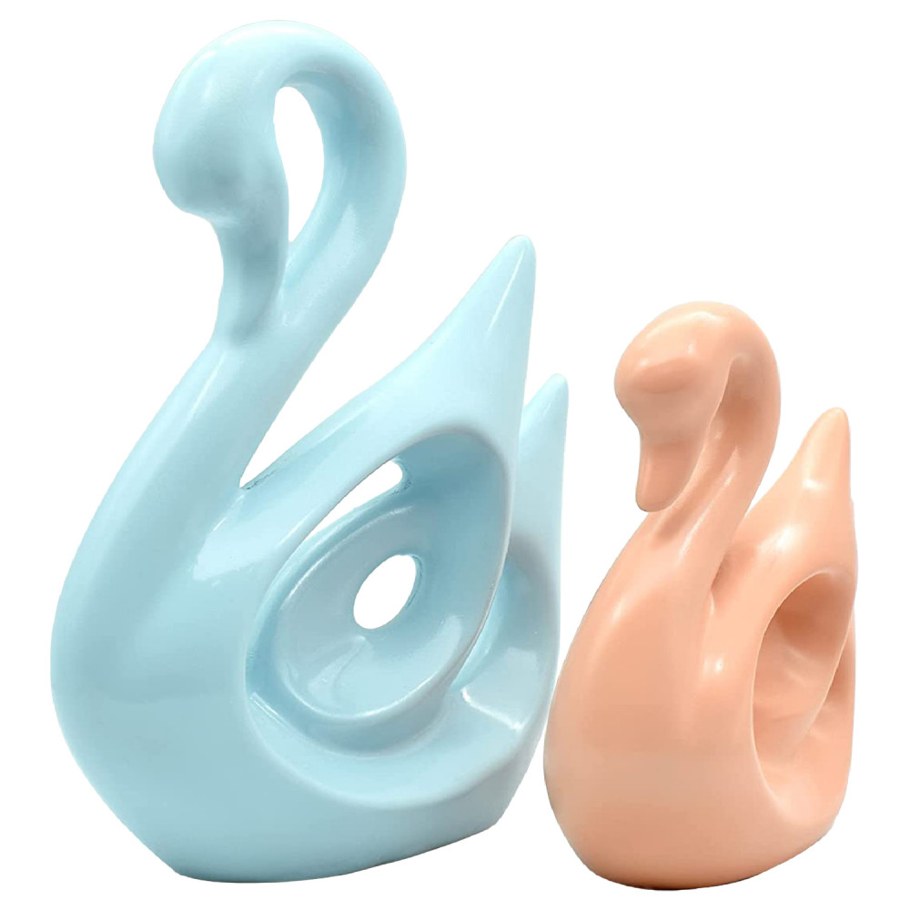Kuber Industries Attractive Design Ceramic Finish Swan Couple Figurines For Modern Home Décor (Sky Blue &amp; Peach)