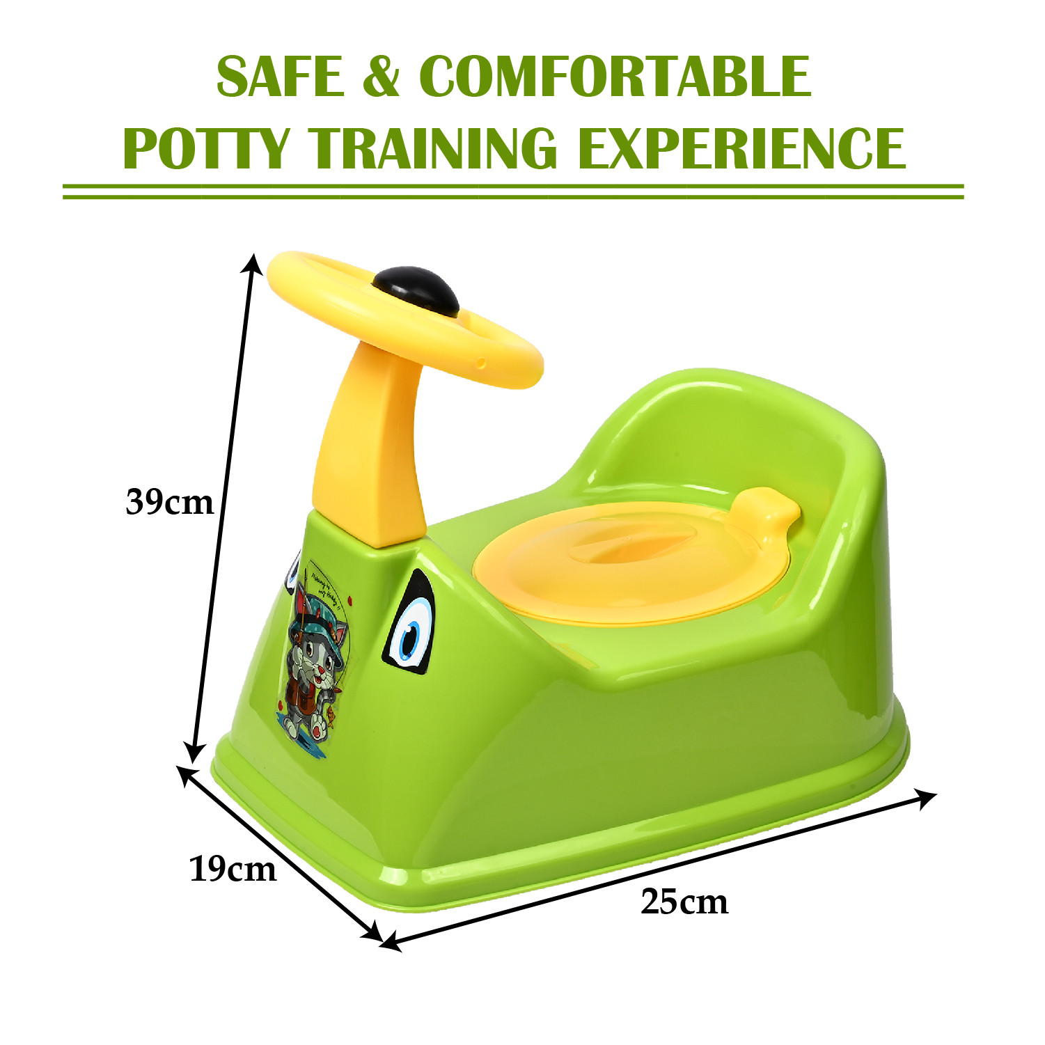 Kuber Industries Baby Potty Seat | Toilet Potty Training Seat | Baby Potty Trainer Seat | Potty Seat For Child | Potty Training Seat for Kids | Steering Design | Green & Yellow