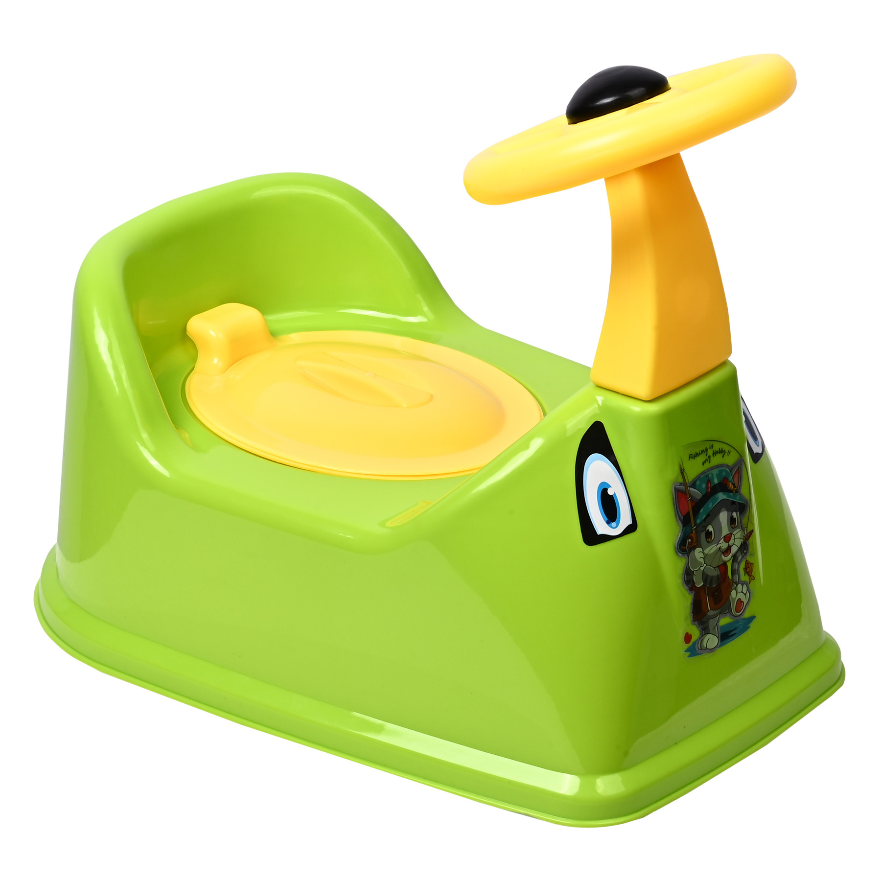 Kuber Industries Baby Potty Seat | Toilet Potty Training Seat | Baby Potty Trainer Seat | Potty Seat For Child | Potty Training Seat for Kids | Steering Design | Green & Yellow