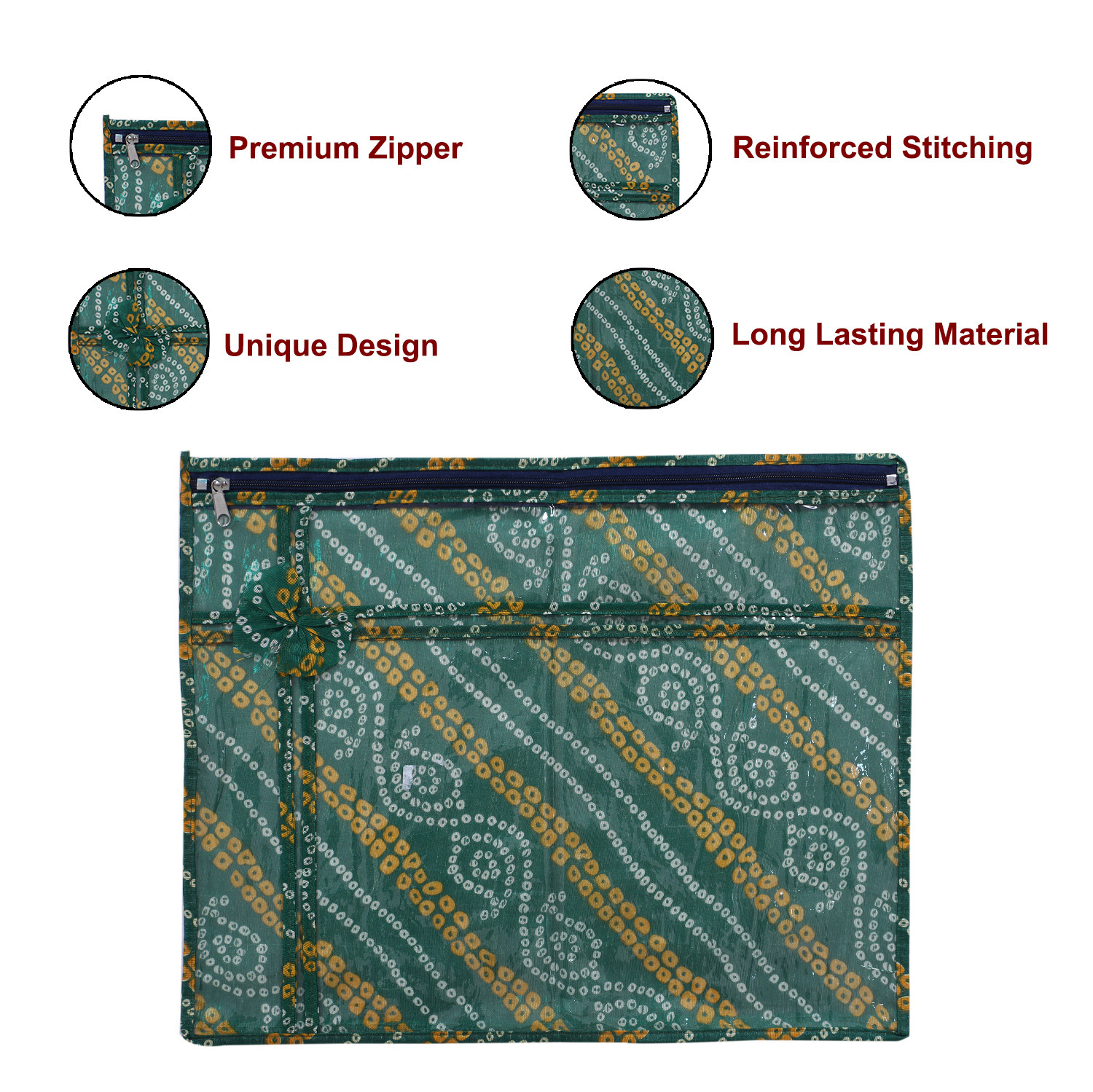 Kuber Industries Bandhani Print PVC Foldable Single Saree Cover|Clothes Storage For Saree, Lehenga, Suit With Transparent (Green)