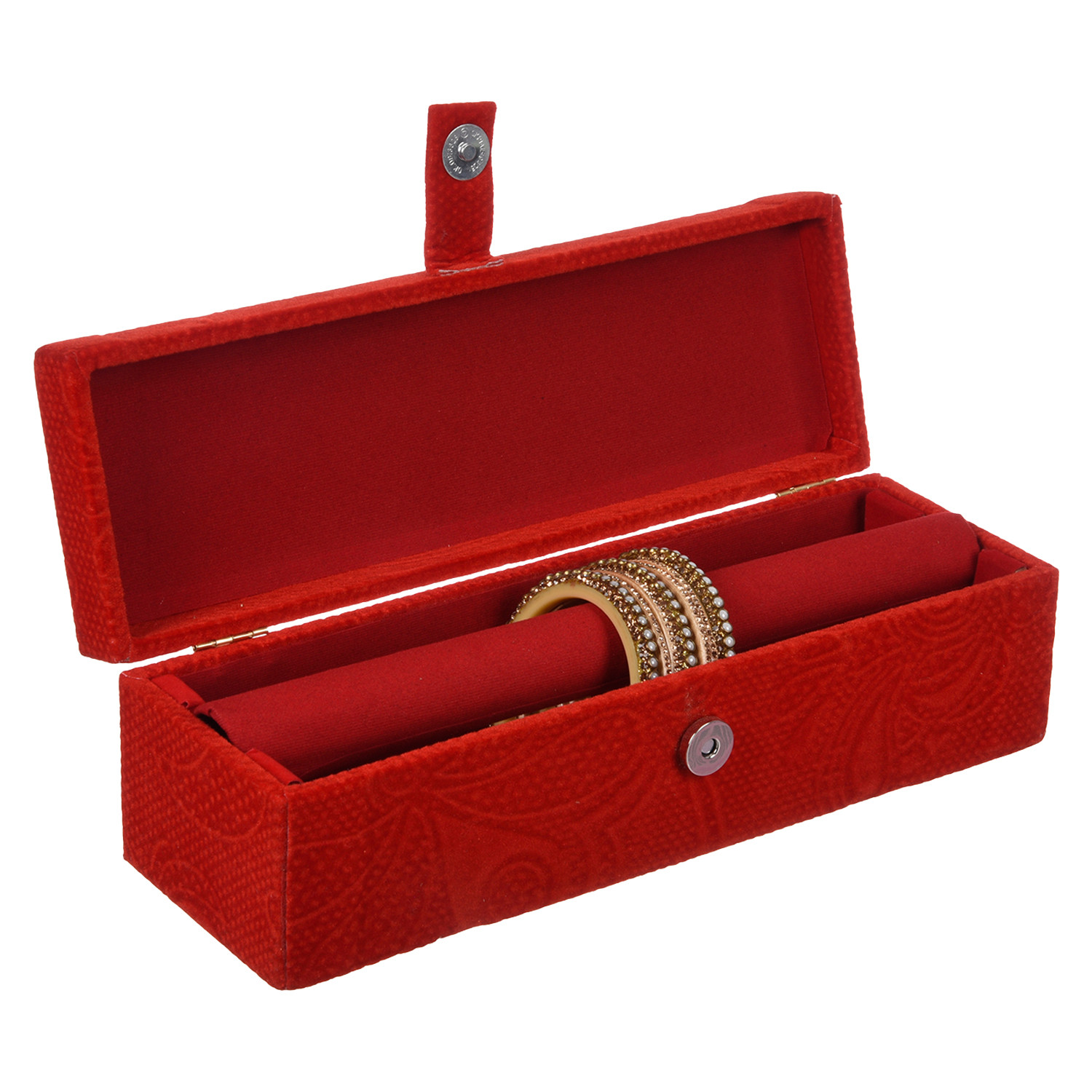 Kuber Industries Bangle Box | Velvet Jewellery Gifts Organizer | Bracelet Organizer for Women | Bangle Box for Women | Self Cut Work |1 Rod Bangle Organizer | Red