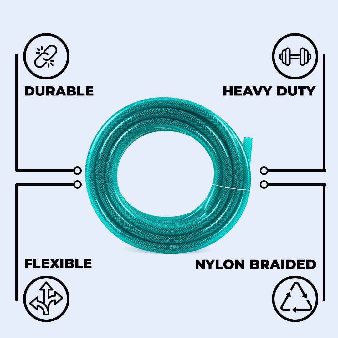 Kuber Industries Basic PVC with Nylon Braided Water Pipe 10 Meter | Water Pipe for Garden, Car & Pet Cleaning | Easy to Use, & Leak Proof Hose Pipe | Green