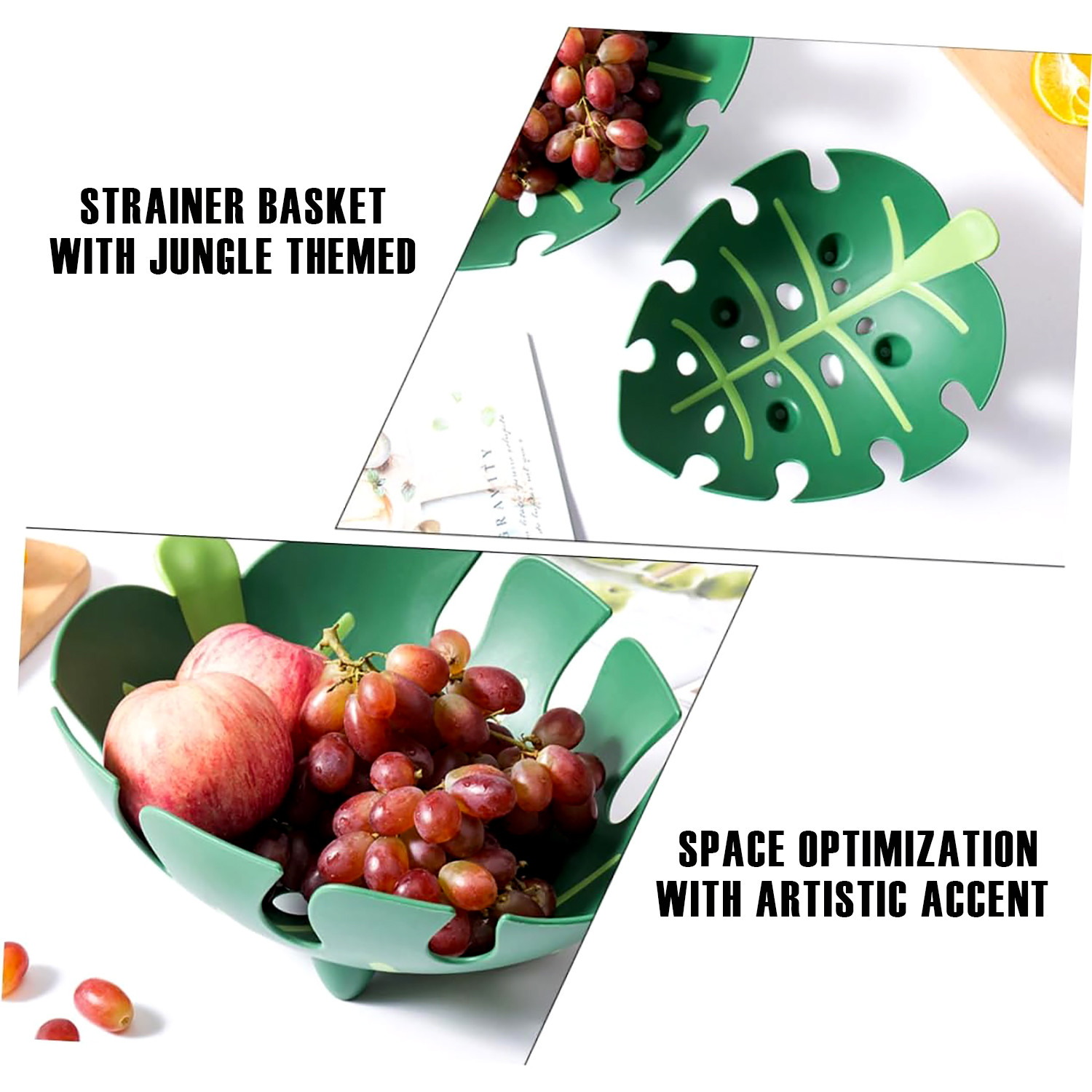 Kuber Industries Basket | Fruit Storage Basket | Basket for Home-Kitchen-Dining Table | Vegetable-Fruit Strainer Basket | Multipurpose Fruit Bowl Tray | Leaf Shape Basket | Green