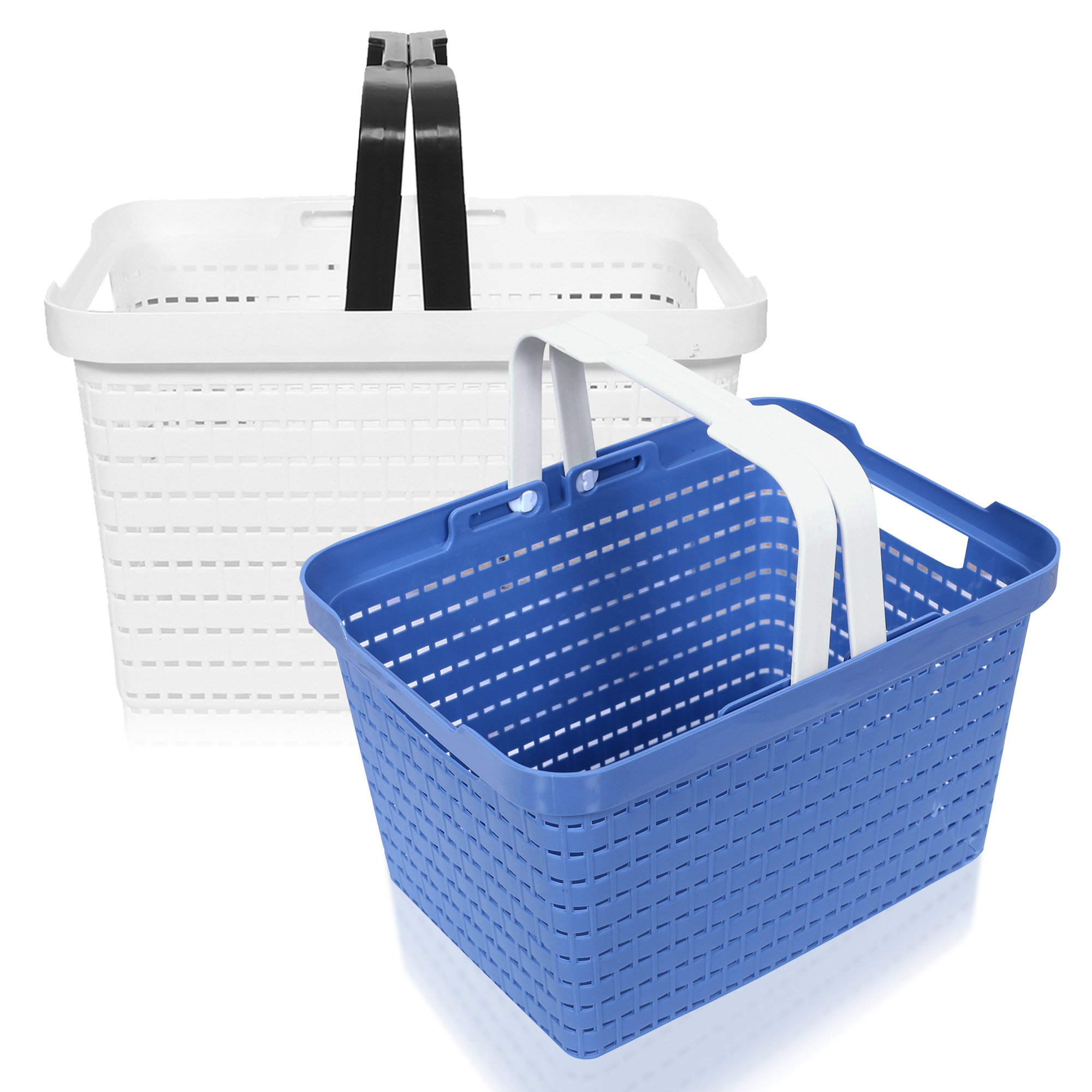 Kuber Industries Basket | Plastic Fruits Storage Basket | Picnic Storage Basket | Kitchen Storage Basket | Stationery Storage Basket | FLORA-222 | Pack of 2 | Blue & White