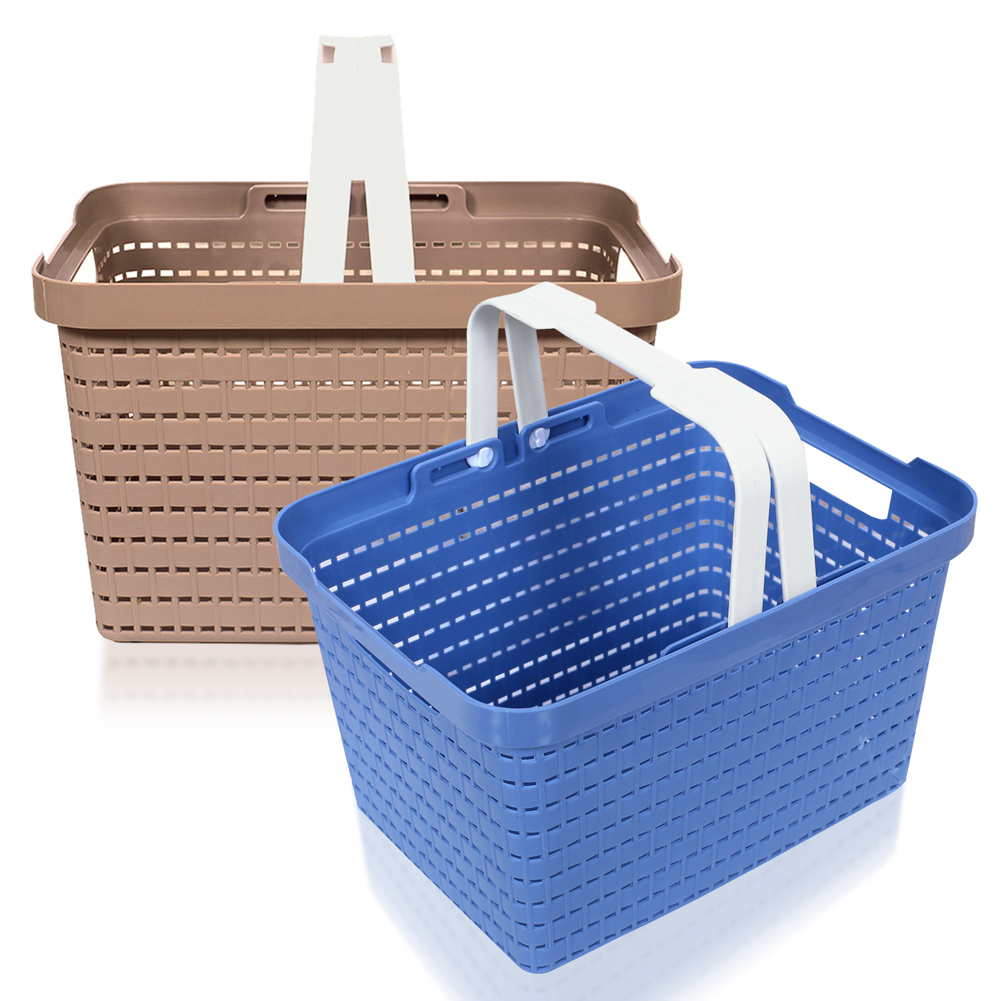 Kuber Industries Basket | Plastic Fruits Storage Basket | Picnic Storage Basket | Kitchen Storage Basket | Stationery Storage Basket | FLORA-333 | Large | Pack of 2 | Blue & Coffee