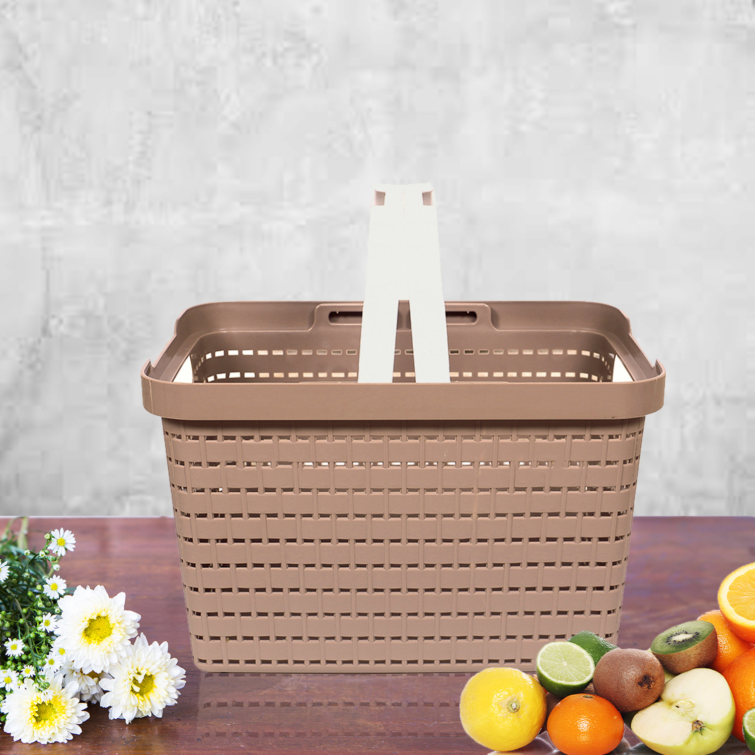 Kuber Industries Basket | Plastic Storage Basket for Fruits | Storage Basket for Picnic | Storage Basket for Kitchen | Stationery Storage Basket | FLORA-333 | Large | Coffee
