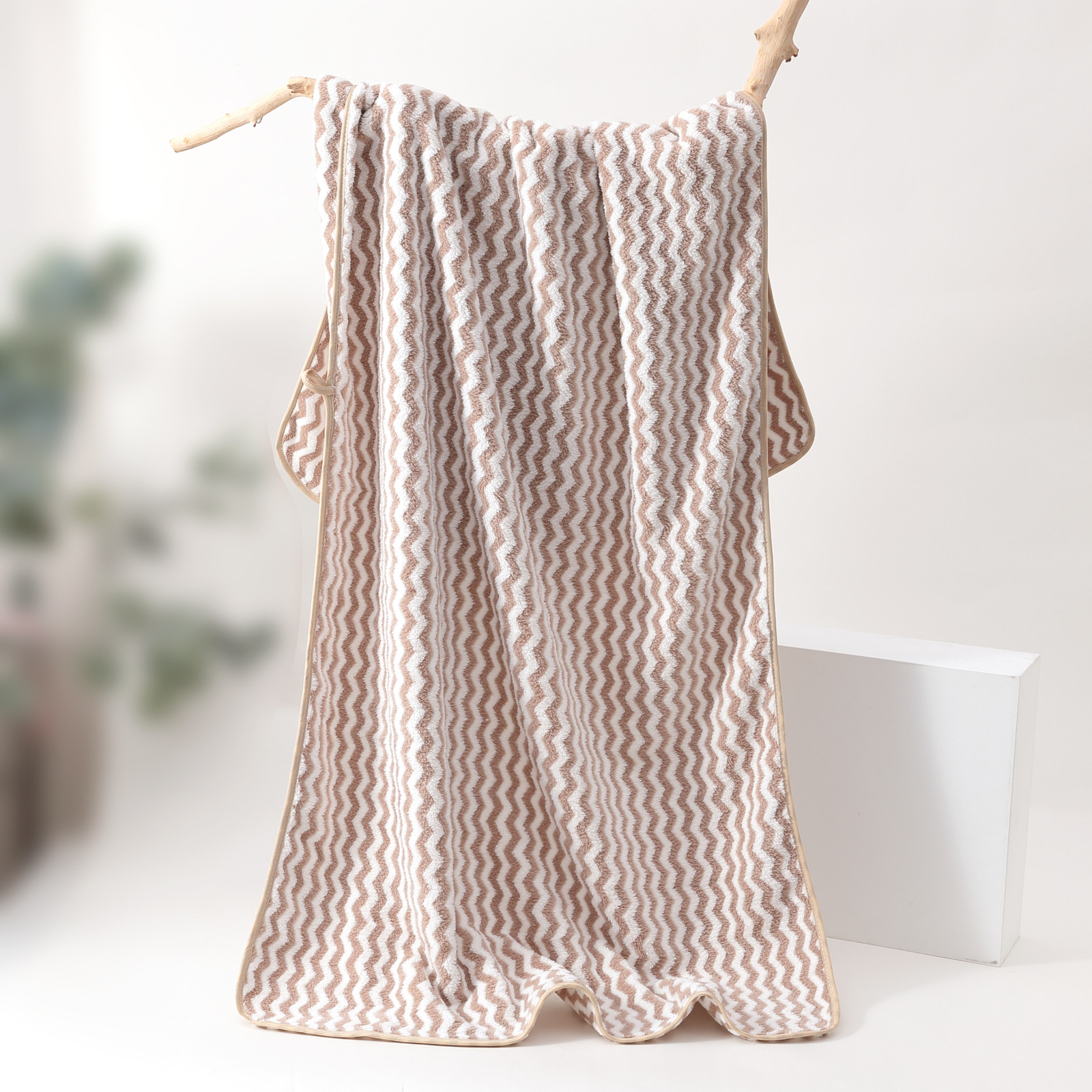 Kuber Industries Bath Towel For Men, Women|280 GSM|Extra Soft & Fade Resistant|Polyester Towels For Bath|Stripes Design|Bathing Towel, Bath Sheet (Brown)