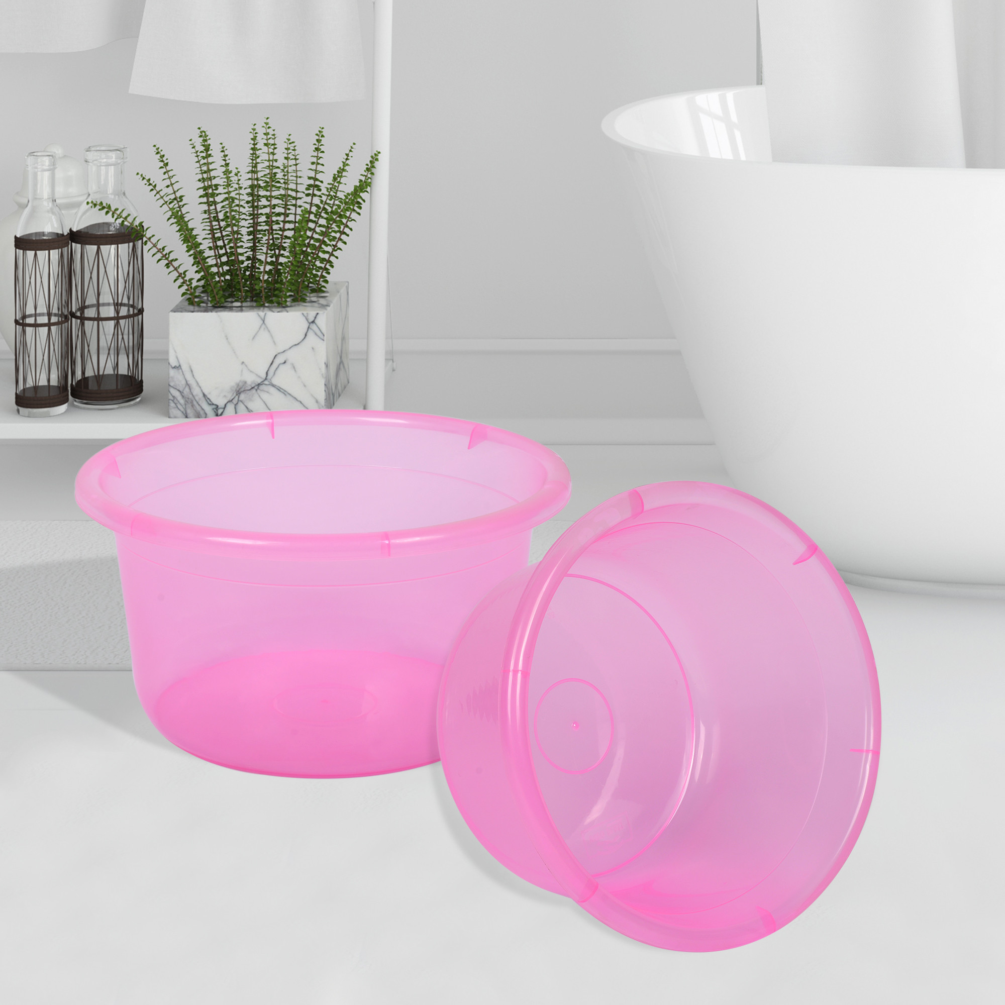 Kuber Industries Bath Tub | Multipurpose Bath Tub | Tub for Bathroom-Feeding Pan-Bathing-Washing Clothes | Washing Tub | Bathroom Tub | Baby Bathing Tub | 25 LTR | Transparent Pink