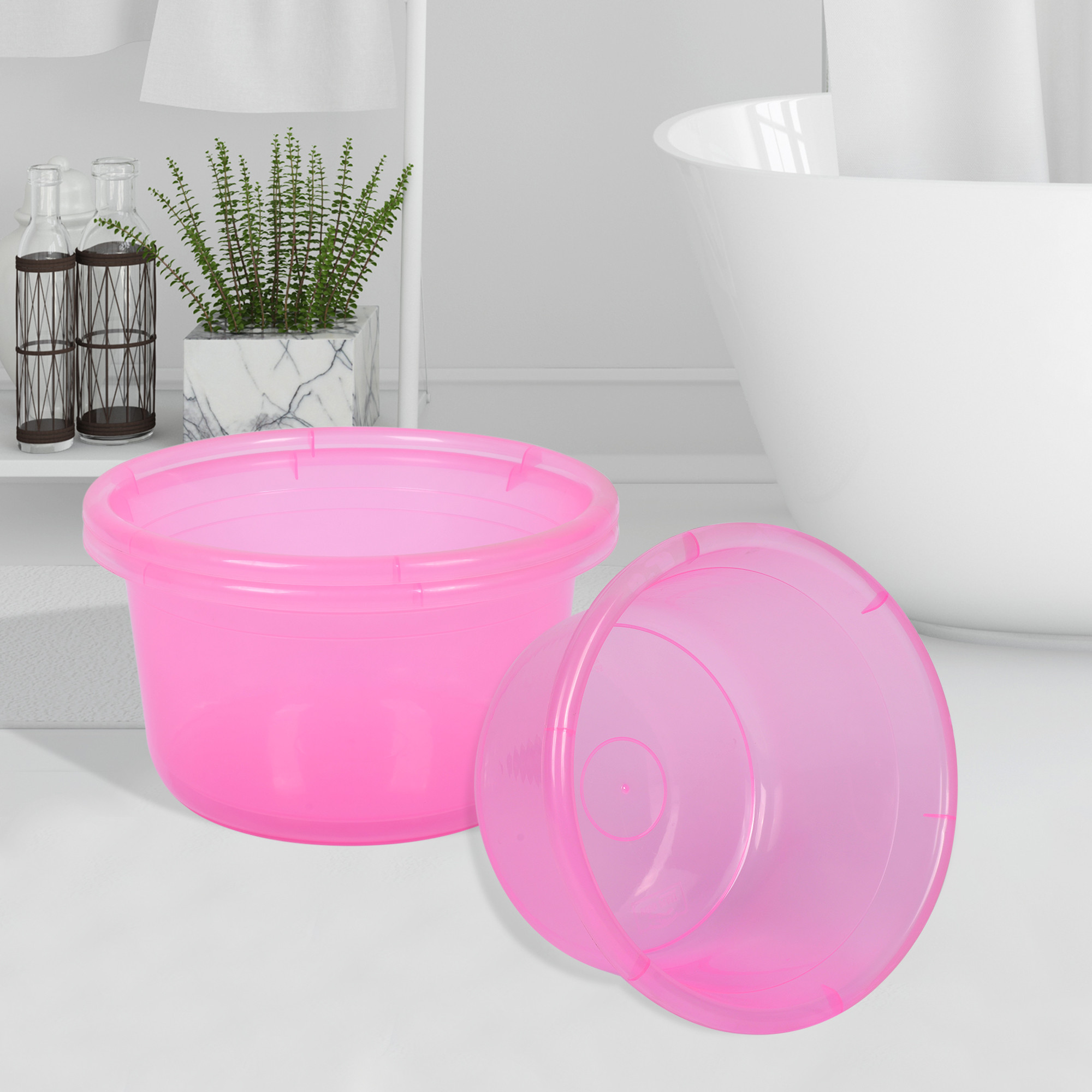 Kuber Industries Bath Tub | Multipurpose Bath Tub | Tub for Bathroom-Feeding Pan-Bathing-Washing Clothes | Washing Tub | Bathroom Tub | Baby Bathing Tub | 25 LTR | Transparent Pink