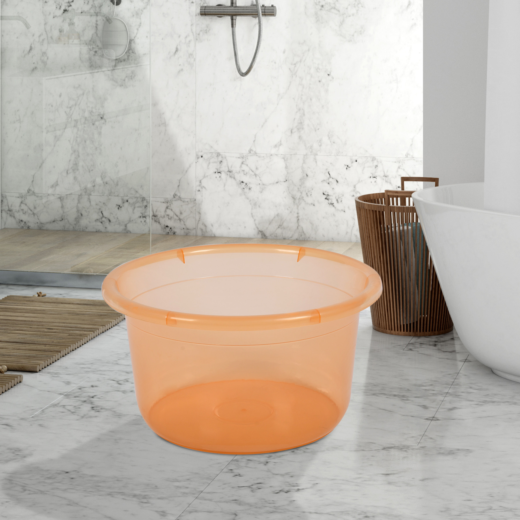 Kuber Industries Bath Tub | Multipurpose Bath Tub | Tub for Bathroom-Feeding Pan-Bathing-Washing Clothes | Washing Tub | Bathroom Tub | Baby Bathing Tub | 25 LTR | Transparent Orange