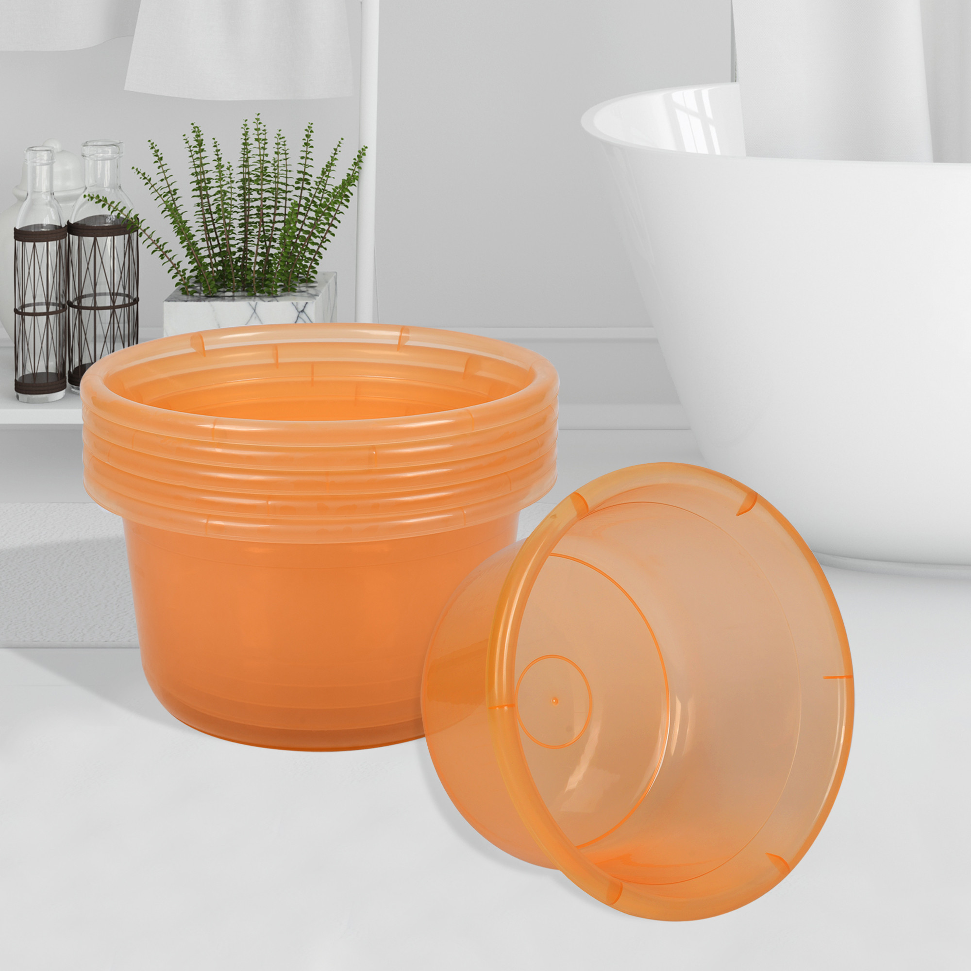 Kuber Industries Bath Tub | Multipurpose Bath Tub | Tub for Bathroom-Feeding Pan-Bathing-Washing Clothes | Washing Tub | Bathroom Tub | Baby Bathing Tub | 25 LTR | Transparent Orange