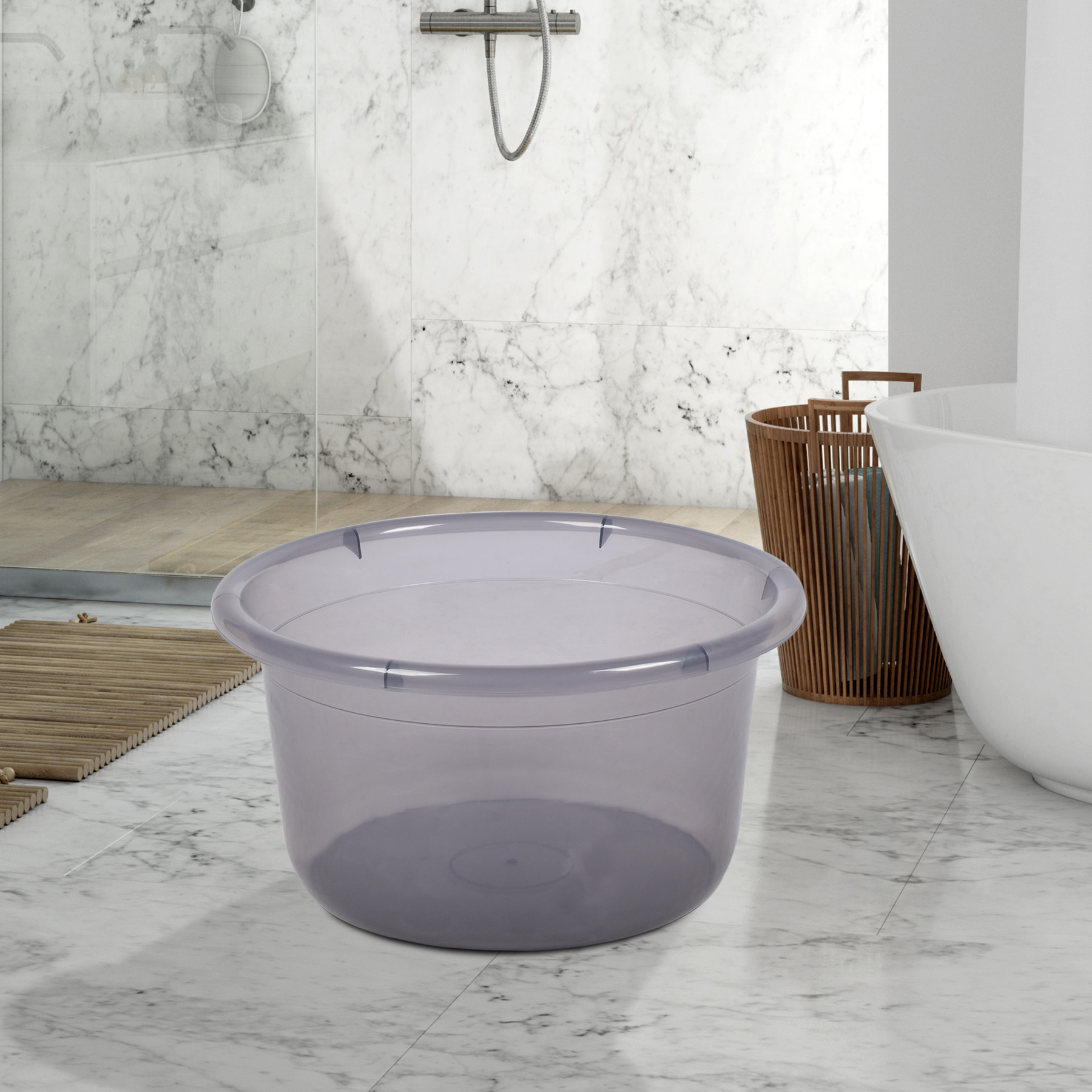 Kuber Industries Bath Tub | Multipurpose Bath Tub | Tub for Bathroom-Feeding Pan-Washing Clothes | Washing Tub | Bathing Bathroom Tub | 25 LTR | Transparent | Gray & Orange