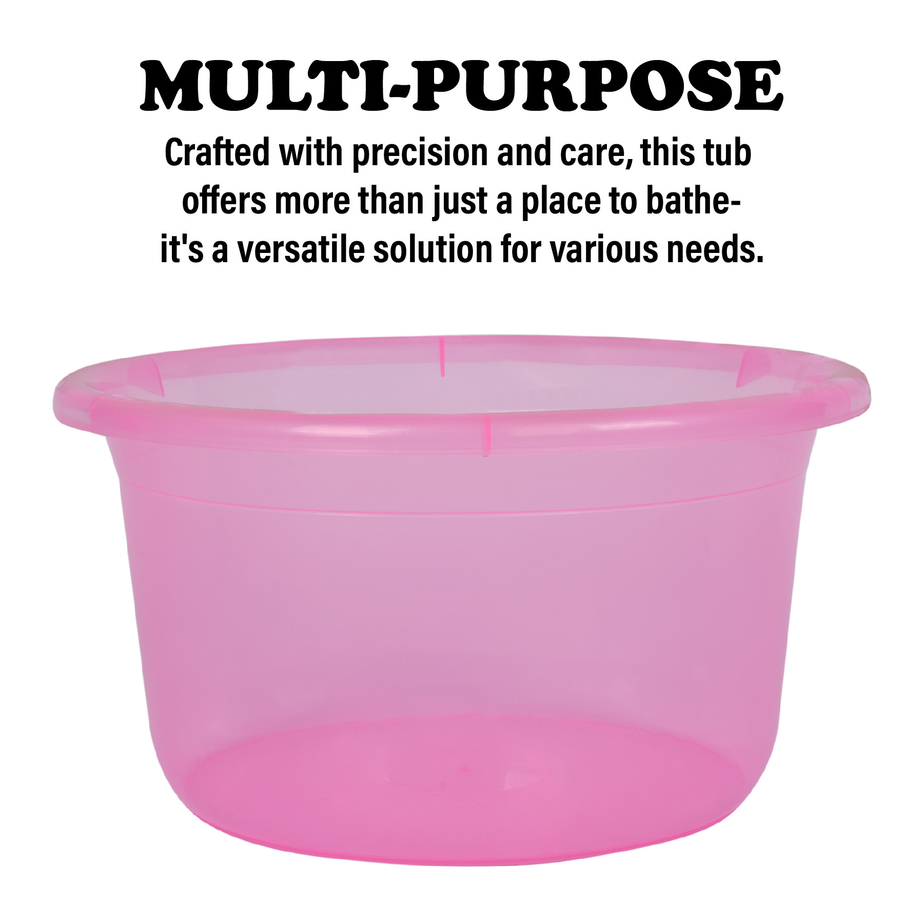 Kuber Industries Bath Tub | Multipurpose Bath Tub | Tub for Bathroom-Feeding Pan-Washing Clothes | Washing Tub | Bathing Bathroom Tub | 25 LTR | Transparent | Pink & Gray