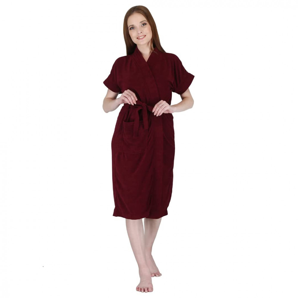 Kuber Industries Bathrobe for Women Micro Terry Cotton Towel Robe | Soft and Easy to Absorb &amp; Dry| Unisex Bathrobe (Maroon)