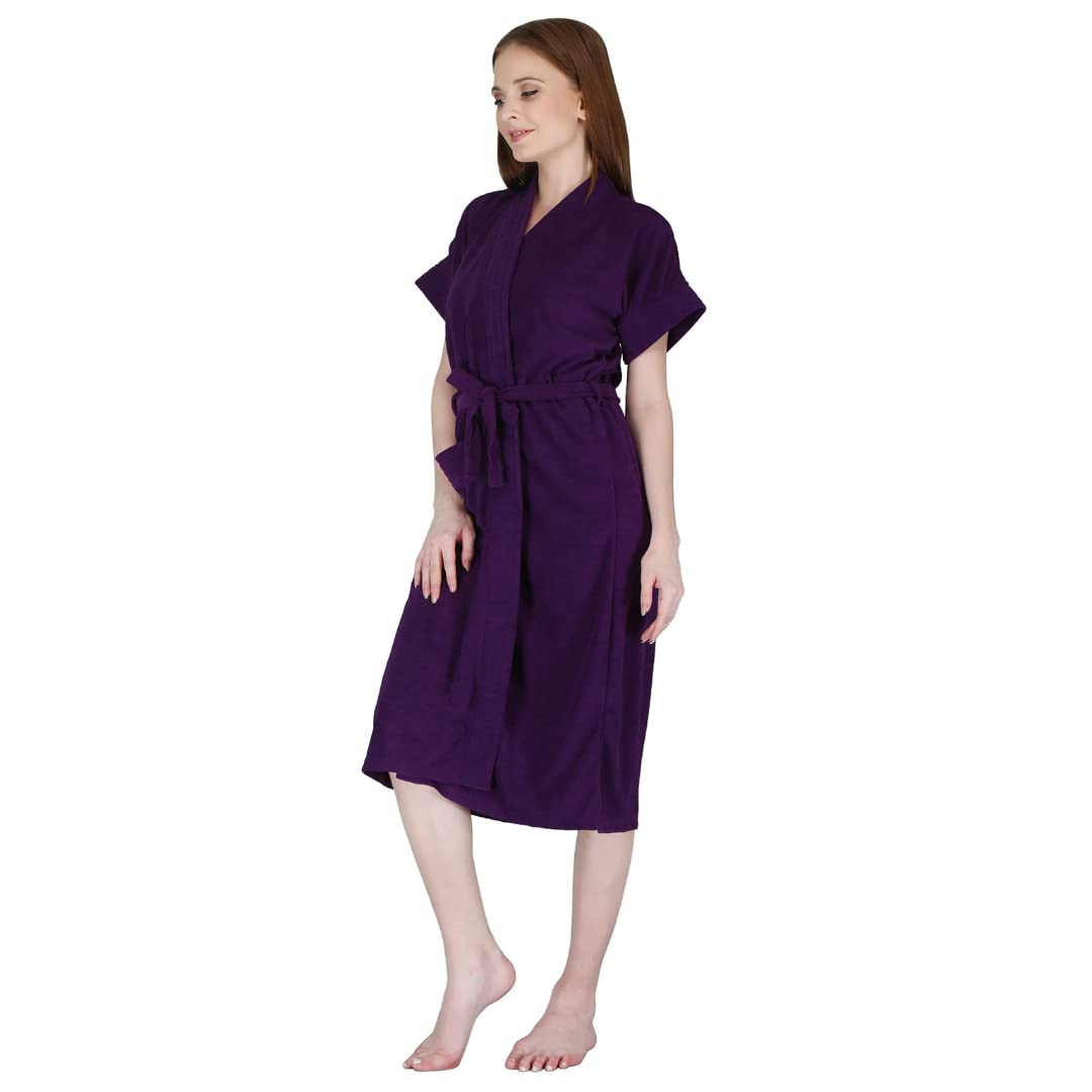 Kuber Industries Bathrobe for Women Micro Terry Cotton Towel Robe | Soft and Easy to Absorb & Dry| Unisex Bathrobe (Purple)