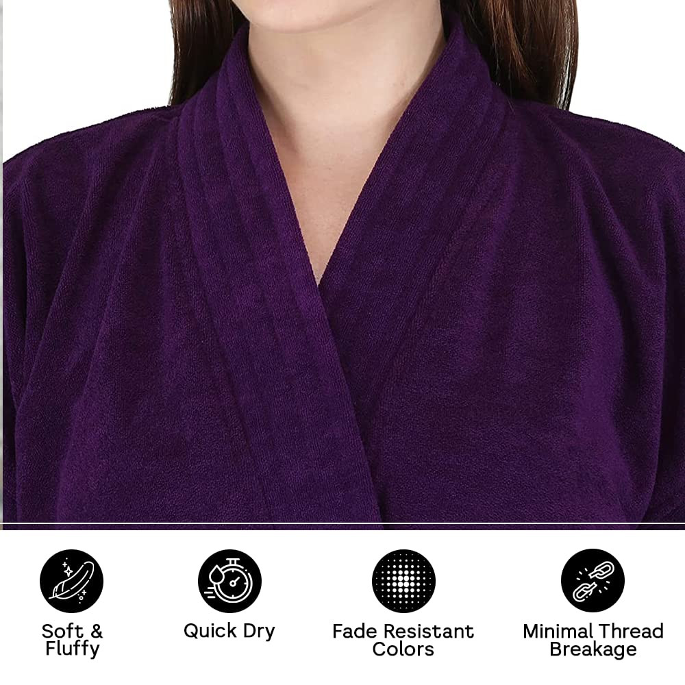 Kuber Industries Bathrobe for Women Micro Terry Cotton Towel Robe | Soft and Easy to Absorb & Dry| Unisex Bathrobe (Purple)