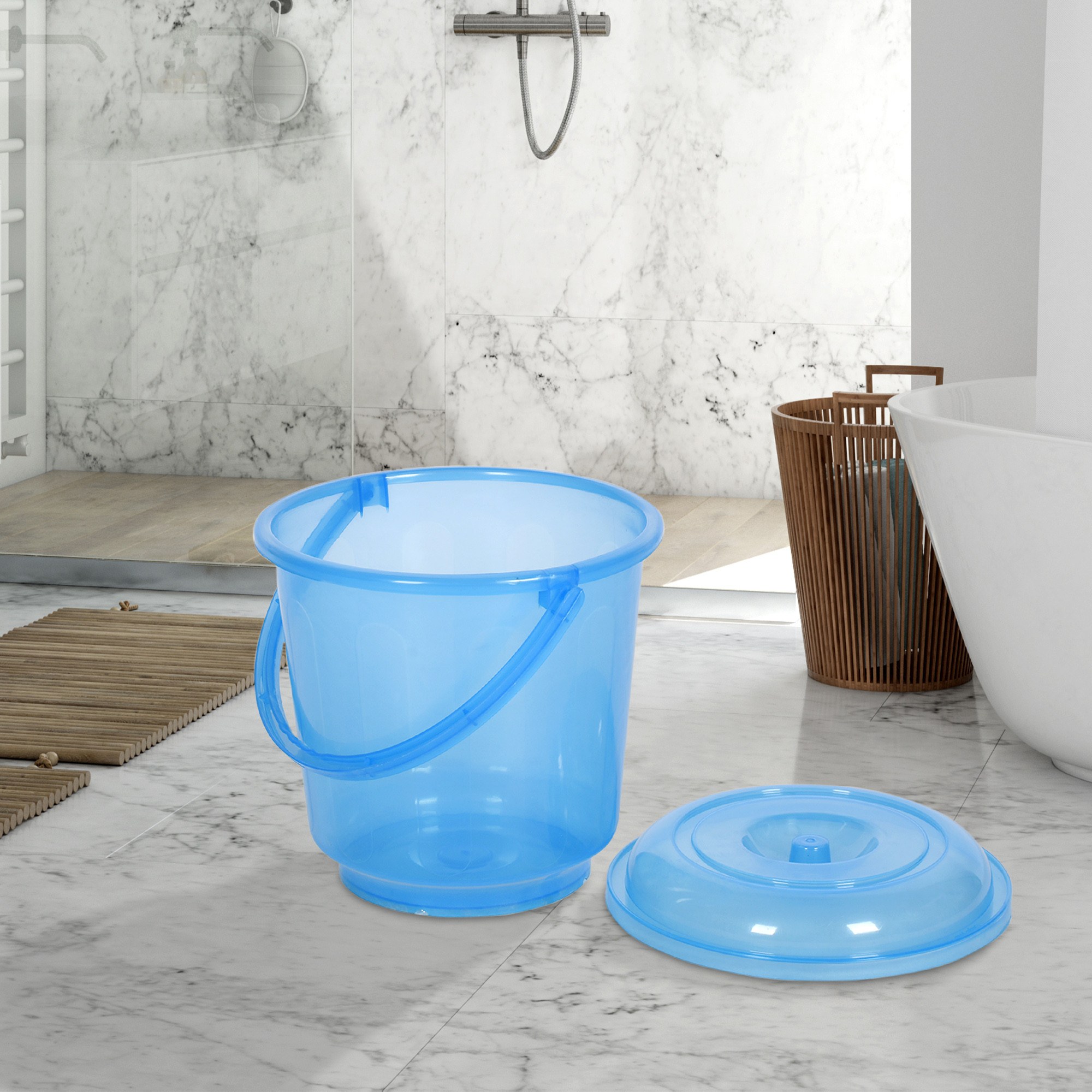 Kuber Industries Bathroom Combo Set | Bathroom Combo Set | Bucket-13 L & Mug-1100 ml Bathing Set for Bathroom | Modern Bathroom Accessories Set | Transparent Blue