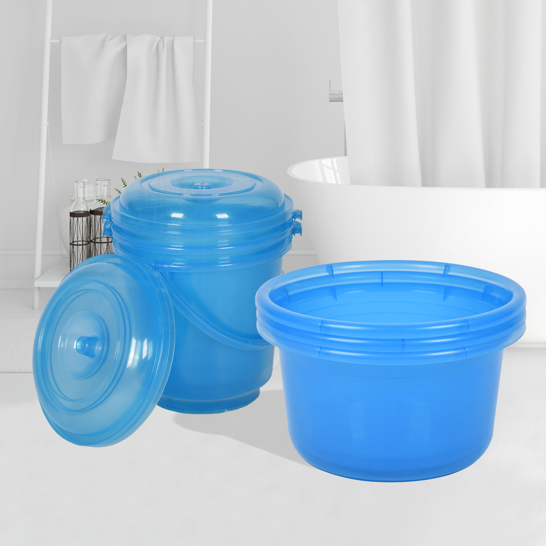 Kuber Industries Bathroom Combo Set | Bathroom Set | Tub-25 L & Bucket-13 L Bathing Set for Bathroom | Modern Bathroom Accessories Set | Transparent Blue