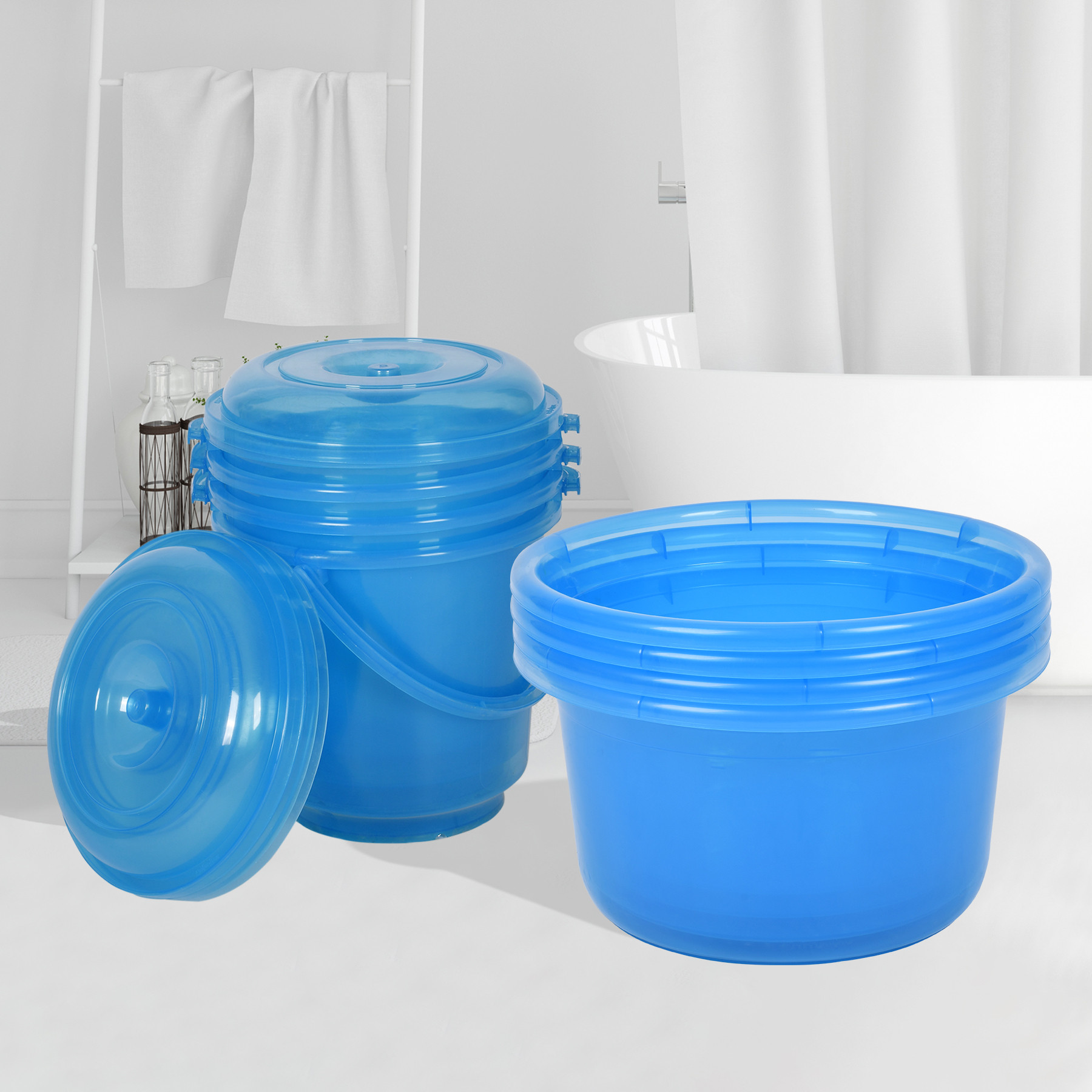 Kuber Industries Bathroom Combo Set | Bathroom Set | Tub-25 L & Bucket-13 L Bathing Set for Bathroom | Modern Bathroom Accessories Set | Transparent Blue