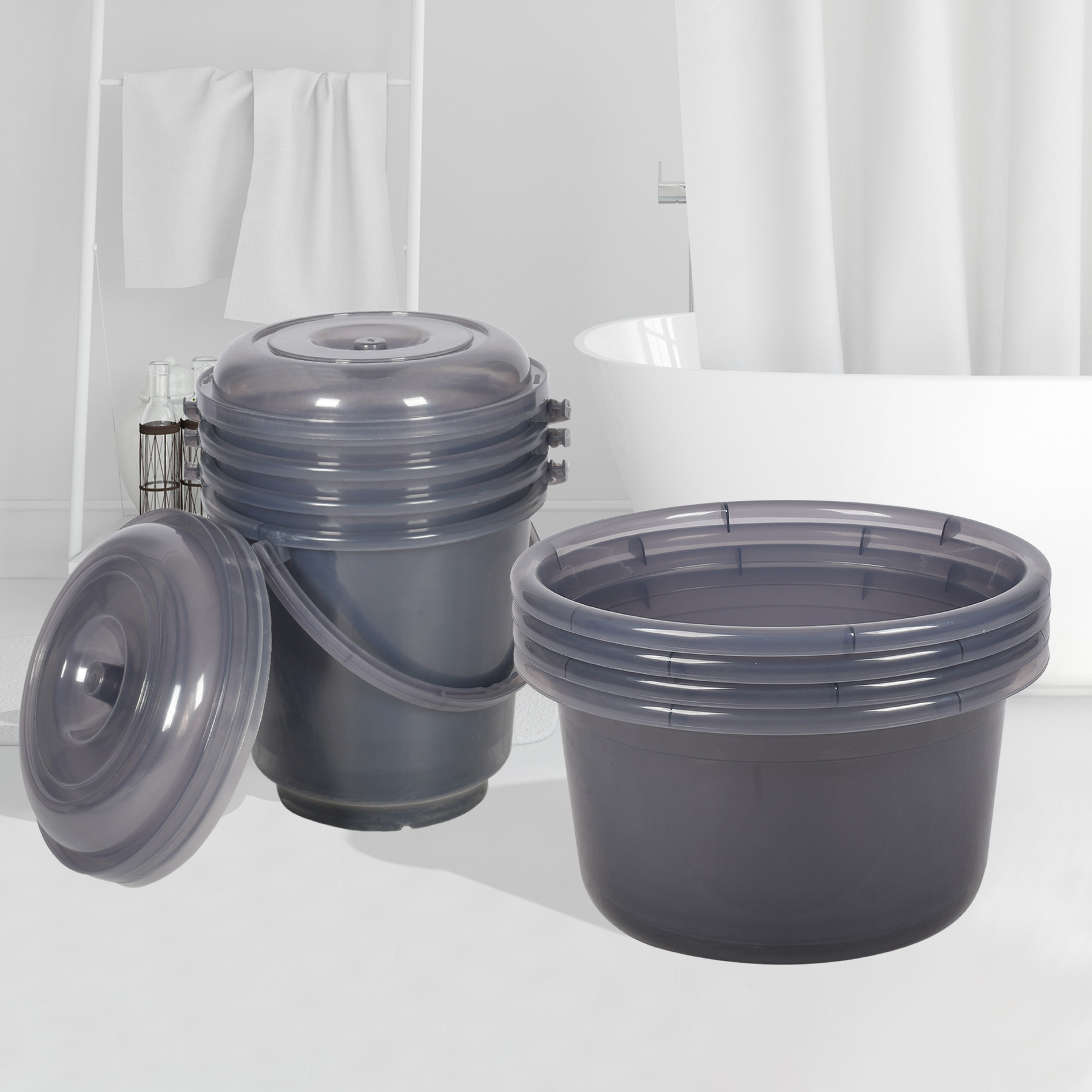 Kuber Industries Bathroom Combo Set | Bathroom Set | Tub-25 L & Bucket-13 L Bathing Set for Bathroom | Modern Bathroom Accessories Set | Transparent Gray