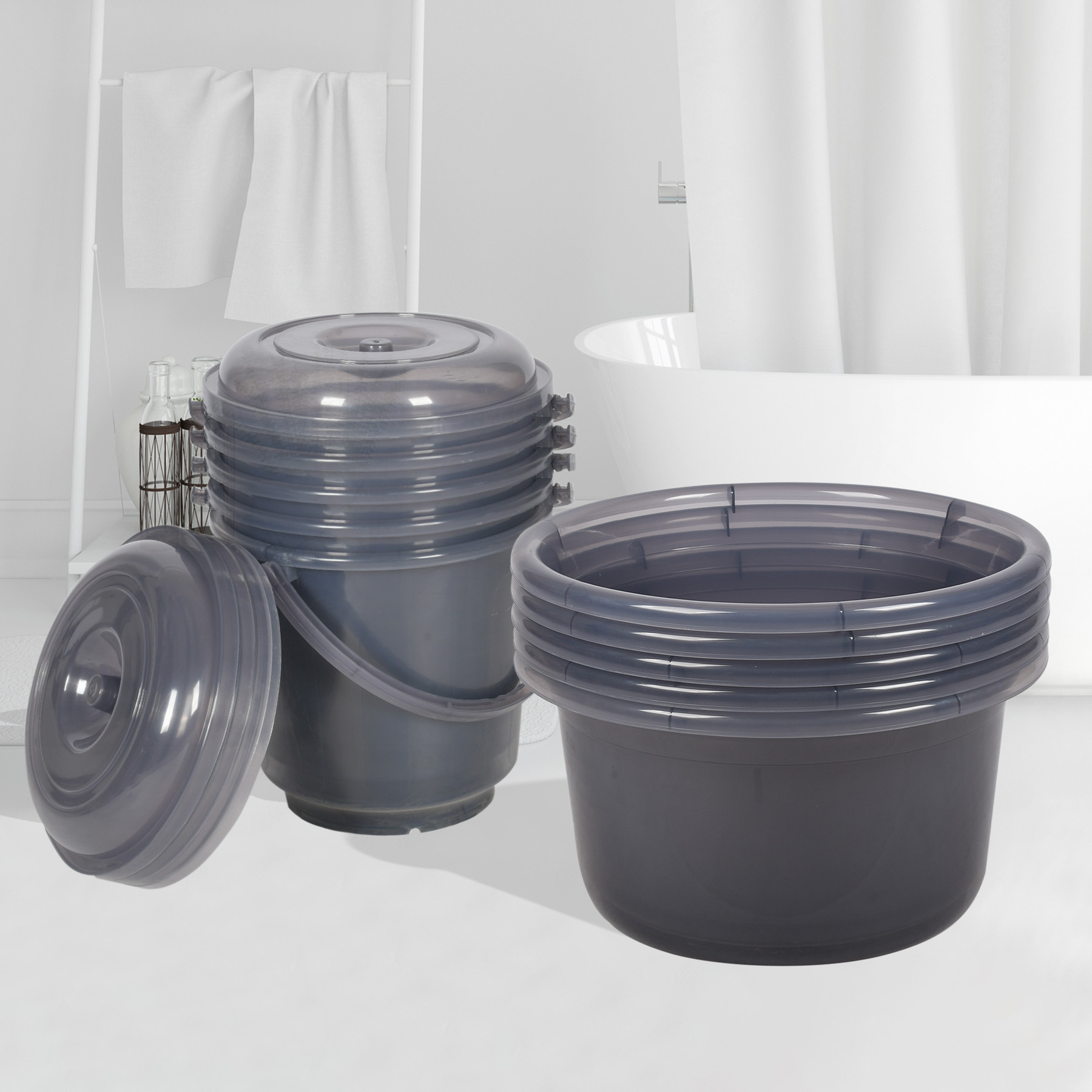 Kuber Industries Bathroom Combo Set | Bathroom Set | Tub-25 L & Bucket-13 L Bathing Set for Bathroom | Modern Bathroom Accessories Set | Transparent Gray