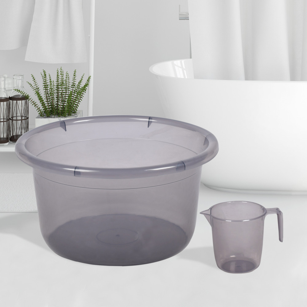 Kuber Industries Bathroom Combo Set | Bathroom Set | Tub-25 L &amp; Mug-1100 ml Bathing Set for Bathroom | Modern Bathroom Accessories Set | Transparent Gray