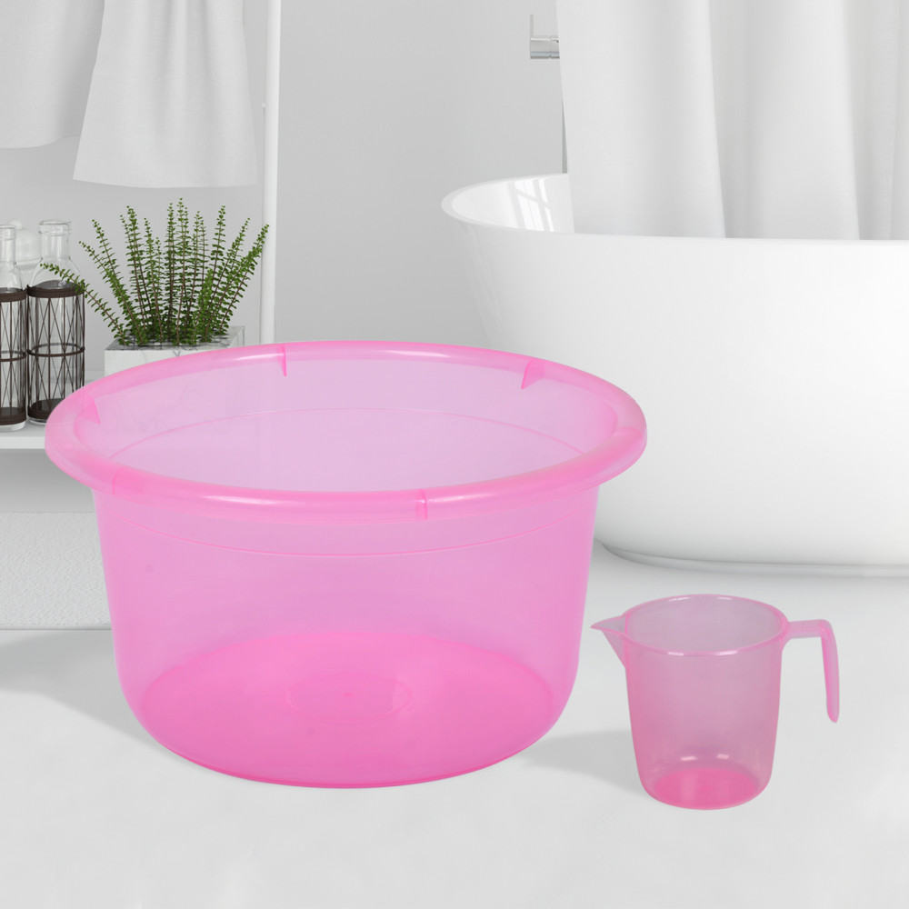 Kuber Industries Bathroom Combo Set | Bathroom Set | Tub-25 L &amp; Mug-1100 ml Bathing Set for Bathroom | Modern Bathroom Accessories Set | Transparent Pink