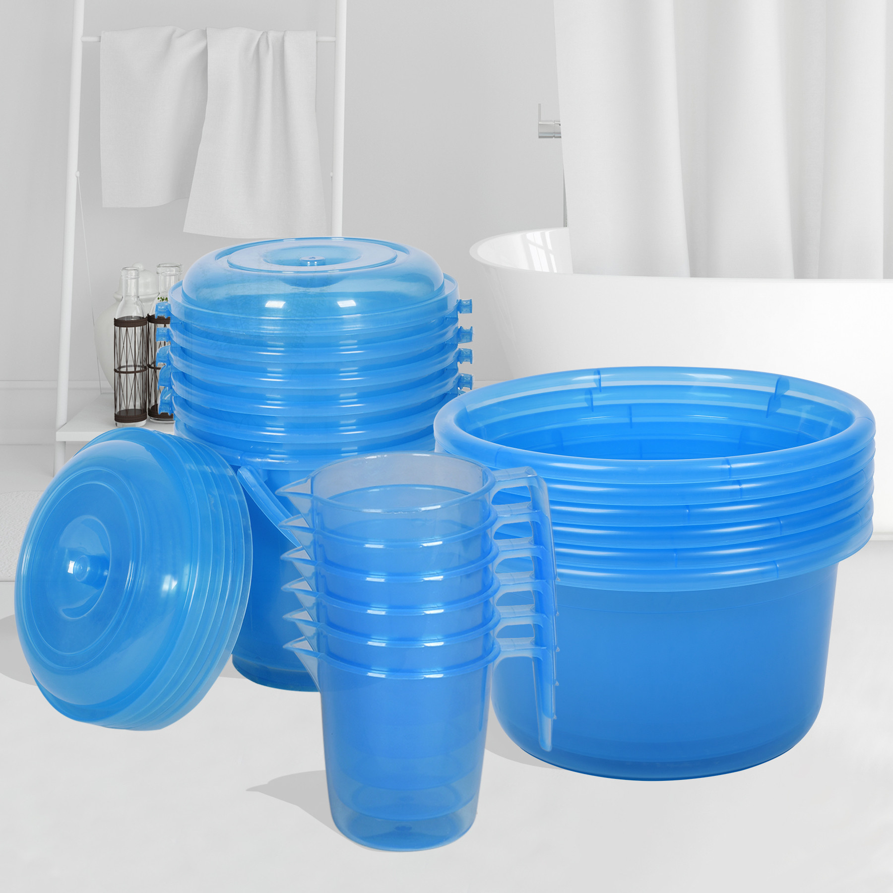 Kuber Industries Bathroom Combo Set | Bathroom Set | Tub-25 L with Bucket-13 L & Mug-1100 ml Bathing Set for Bathroom | Modern Bathroom Accessories Set | Transparent Blue