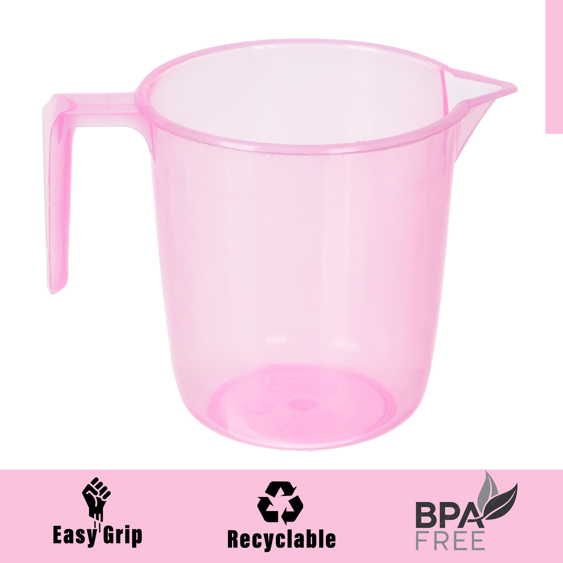 Kuber Industries Bathroom Mug | Multipurpose Bath Rinse Mug for Bathroom | Reusable Bath Mug | Wash Mug for Toilet | Mug for Washroom | 1100 ML | Transparent | Pink & Gray