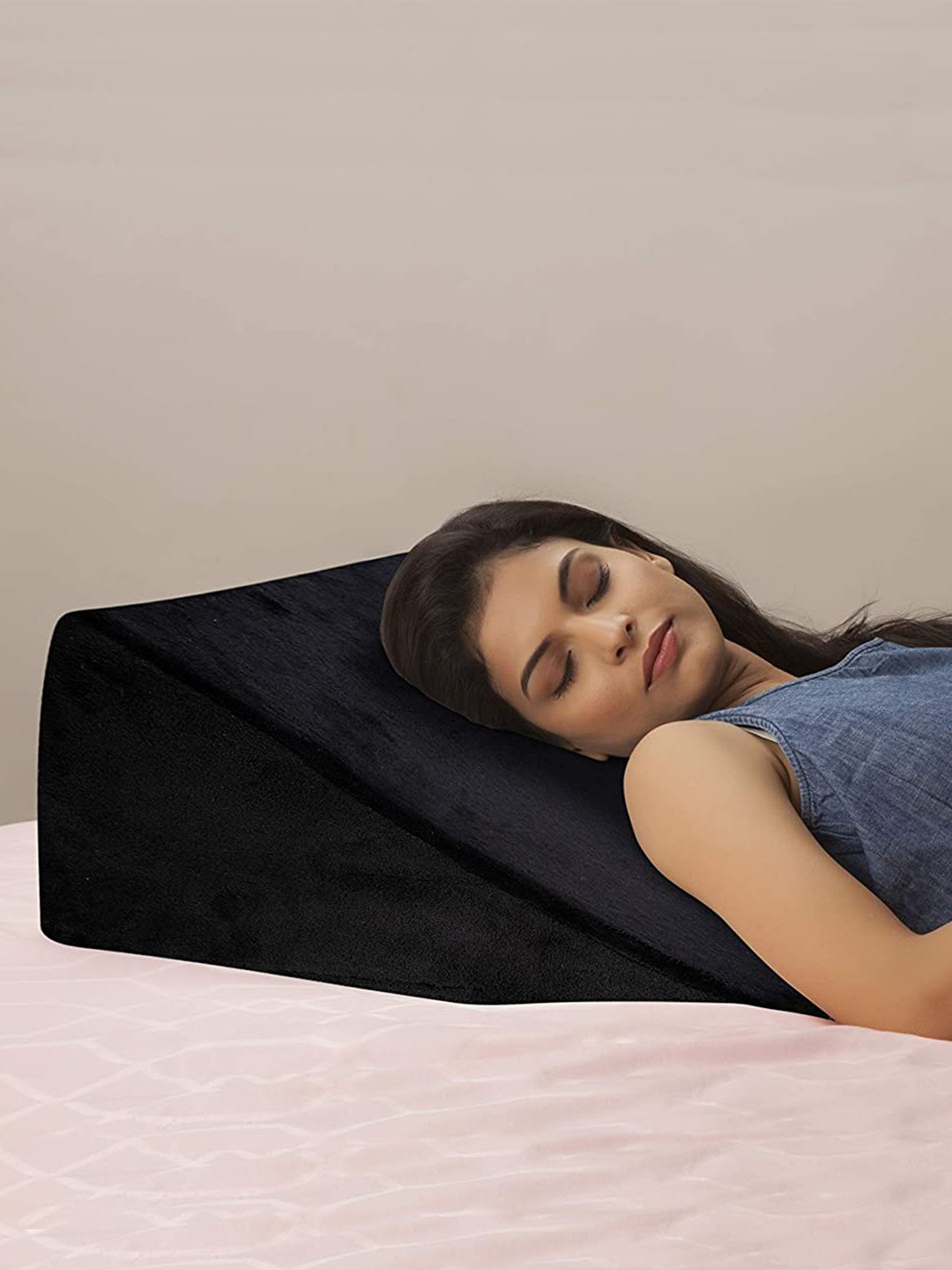 Kuber Industries Bed Wedge Pillow for Acid Reflux for Sleeping Helps in Heartburn Leg Elevation Post Surgery| Medical Grade Sponge | Washable Dryfit Soft Fabric Dark Colour Cover (Black)