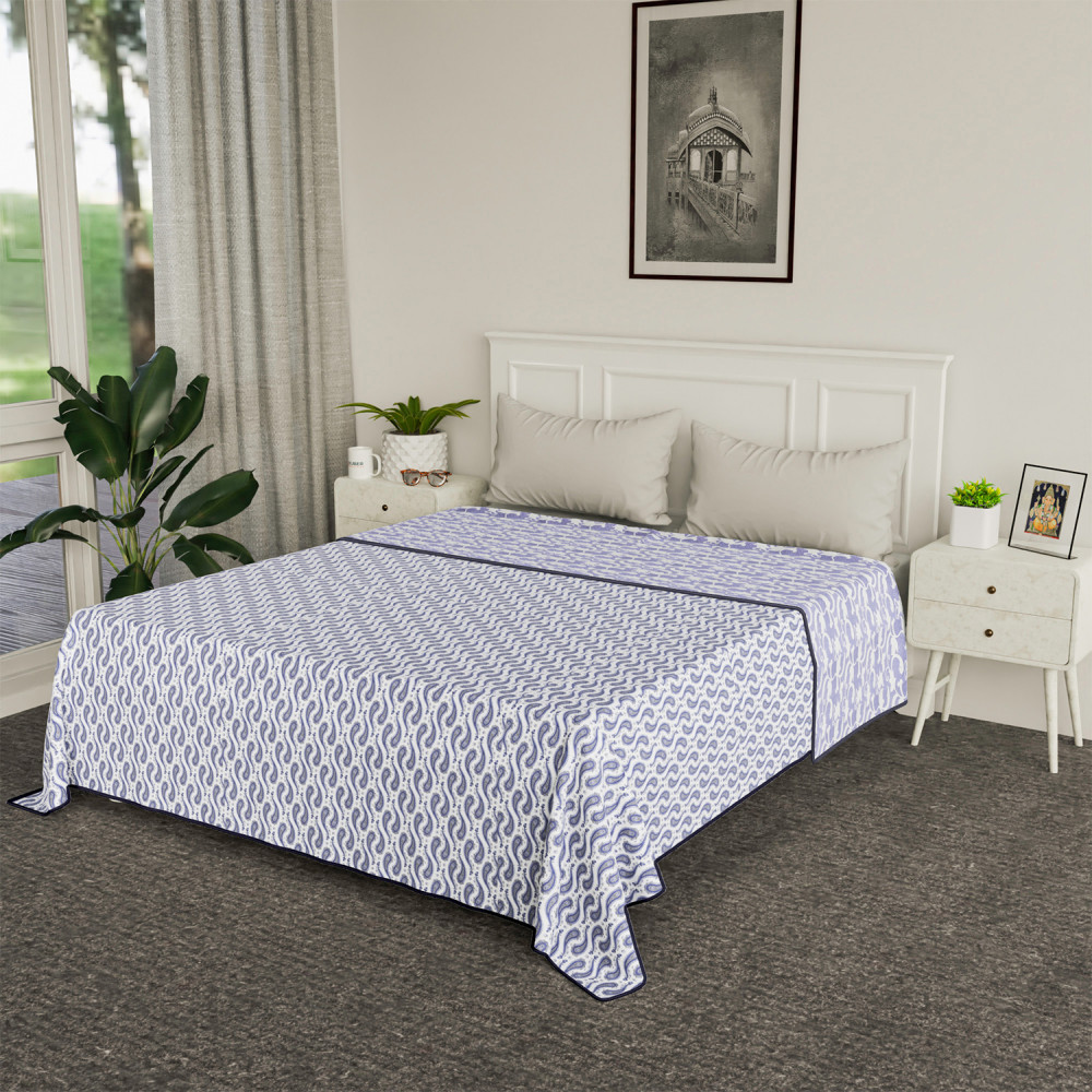 Kuber Industries Blanket | Cotton Double Bed Dohar | Blanket For Home | Reversible AC Blanket For Travelling | Blanket For Summer | Blanket For Winters | Carry Print | Blue