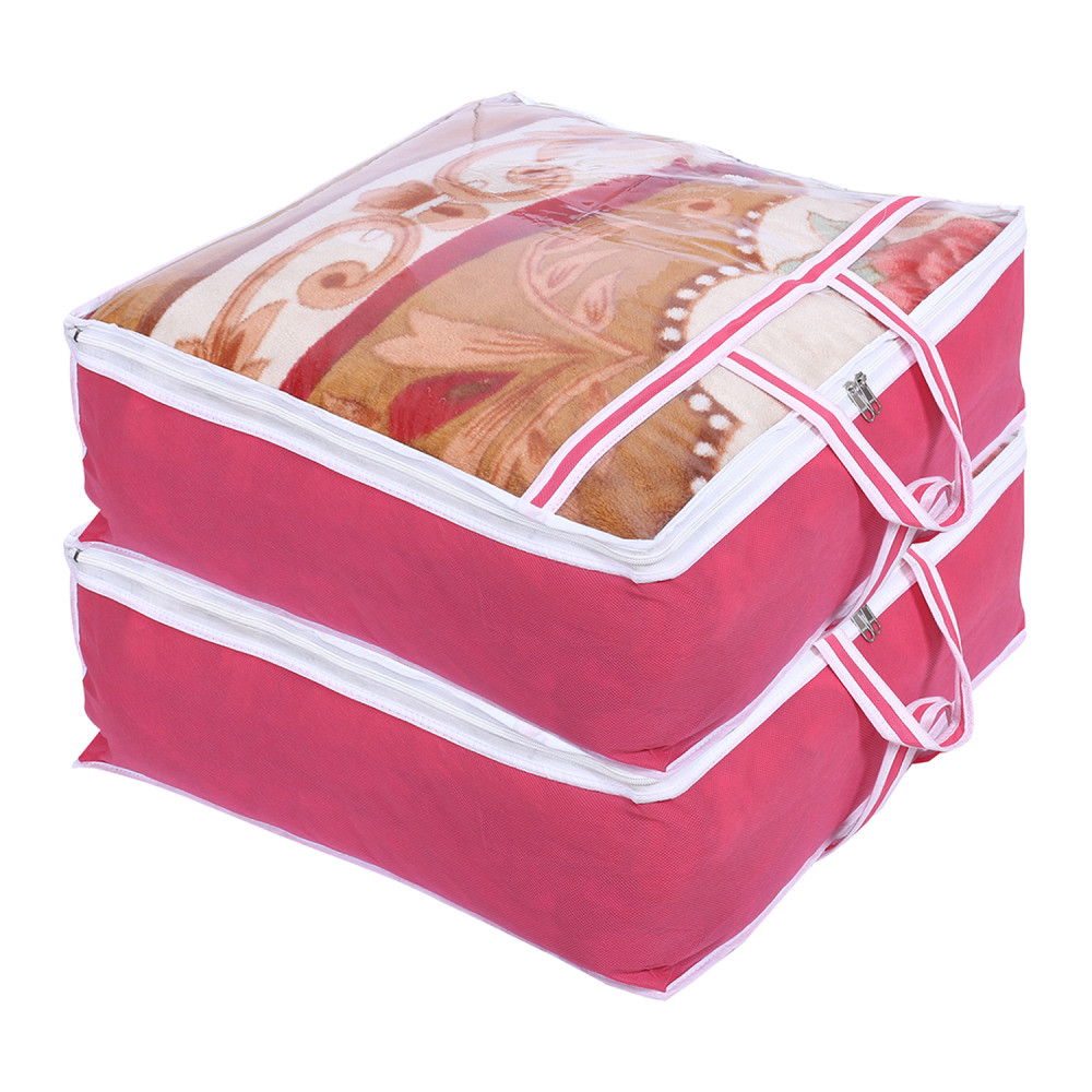 Kuber Industries Blanket Cover | Non-Woven Blanket Cover for Saree | Zipper Storage Bag for Clothes | Wardrobe Organizer with Top Transparent Window | Extra Large|Pink