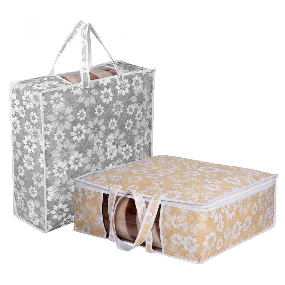 Kuber Industries Blanket Cover | Waterproof Underbed Storage Bag | Wardrobe Storage Bag | Visible Window with Handle | Bedding Clothes Bag | Flower Quilted Comforter Bag |Multi