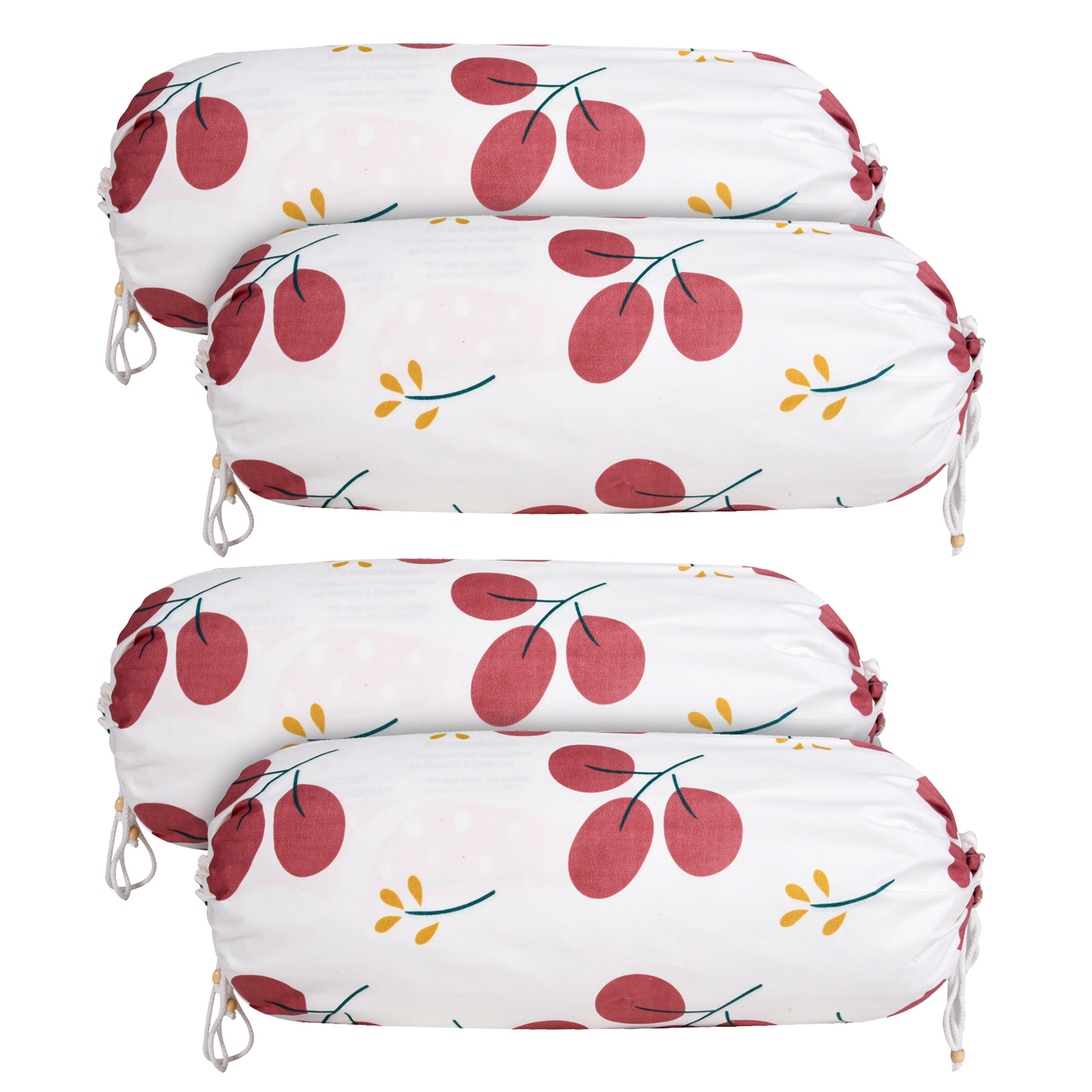 Kuber Industries Bolster Cover | Cotton Masand Pillow Cover | Diwan Round Bolster Pillow Covers | Bolster Cushion Pillow Cover Set | Roll Masand Cover | Red Cherry |White