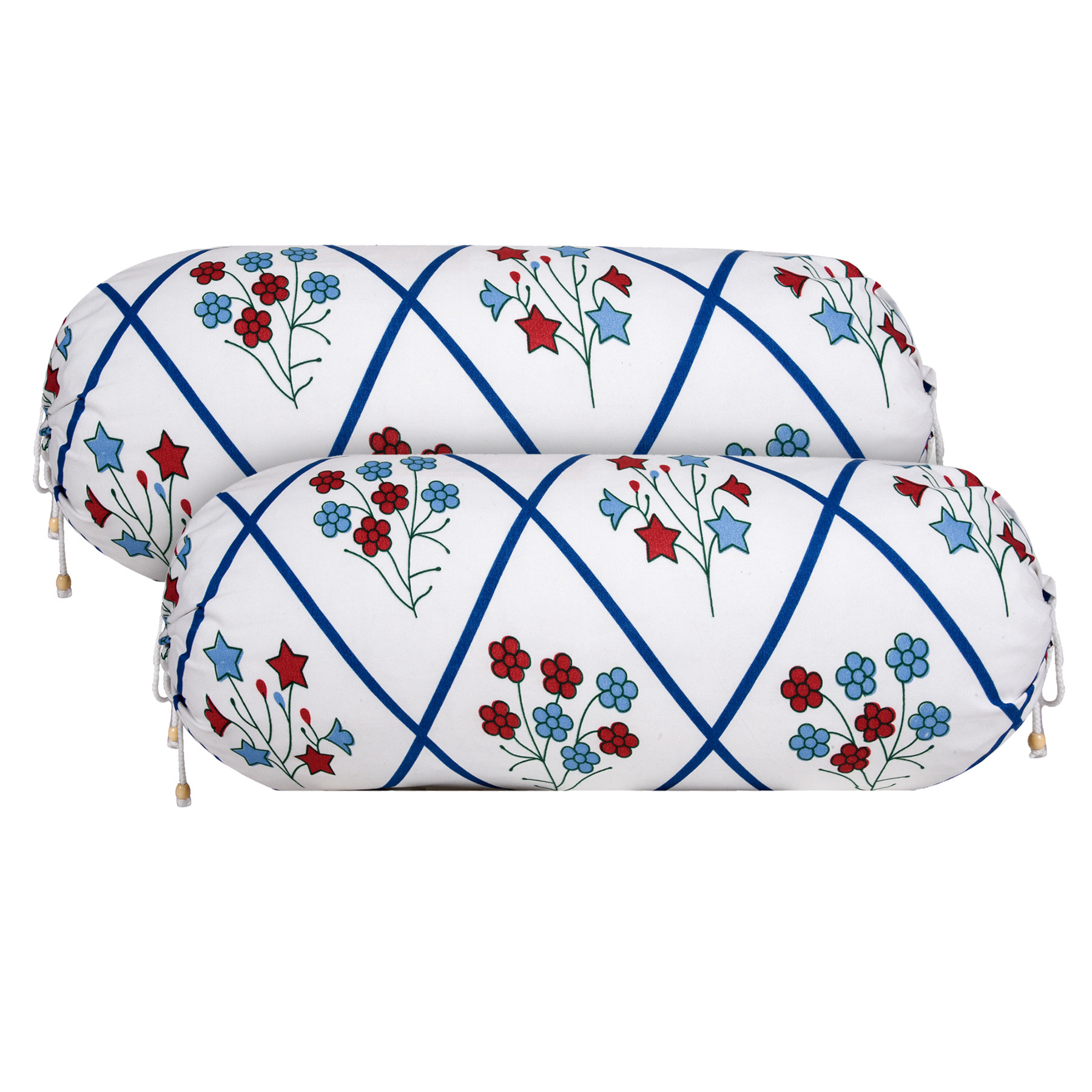 Kuber Industries Bolster Cover | Cotton Masand Pillow Cover | Diwan Round Bolster Pillow Covers | Bolster Cushion Pillow Cover Set | Roll Masand Cover | Flower Katli |White & Blue
