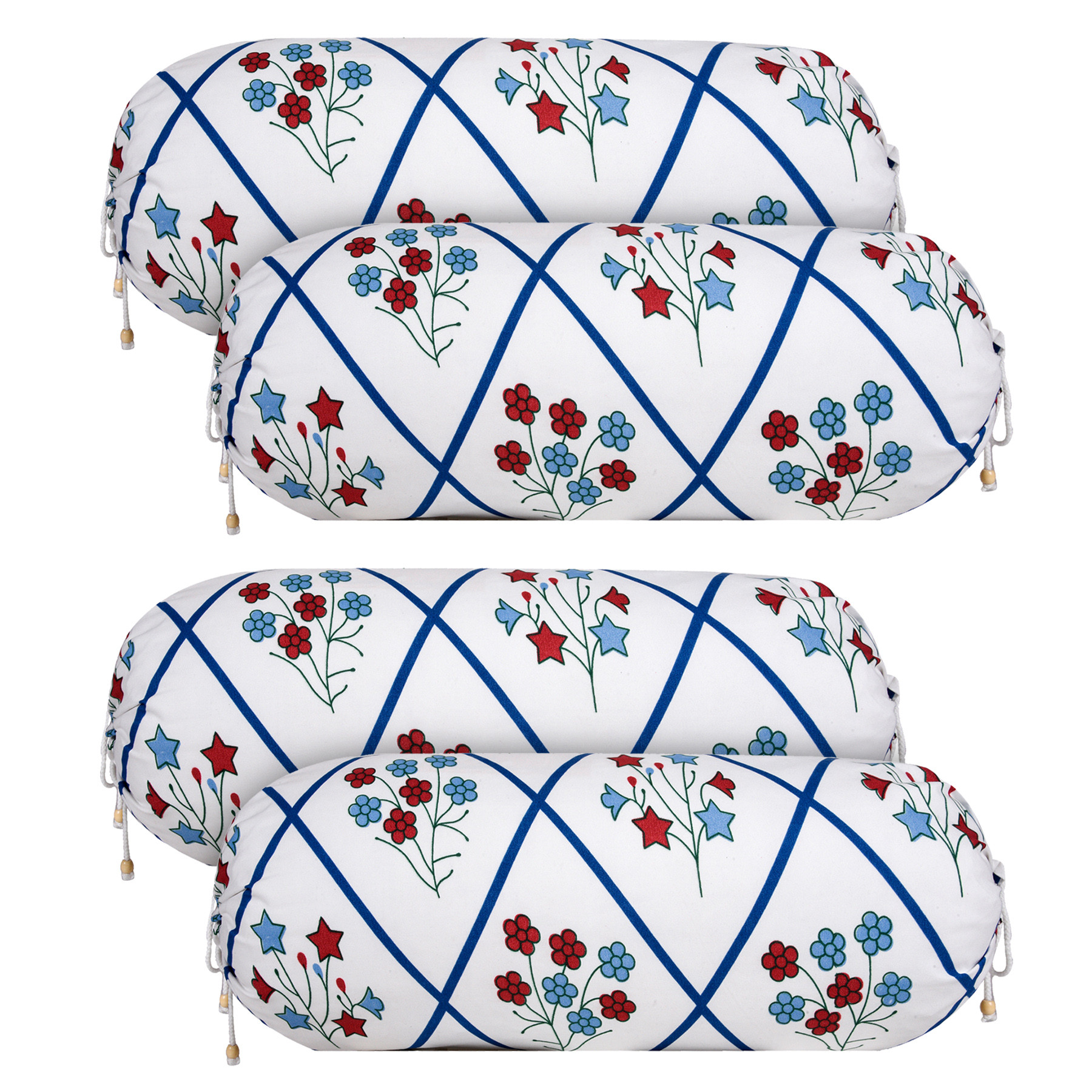 Kuber Industries Bolster Cover | Cotton Masand Pillow Cover | Diwan Round Bolster Pillow Covers | Bolster Cushion Pillow Cover Set | Roll Masand Cover | Flower Katli |White & Blue