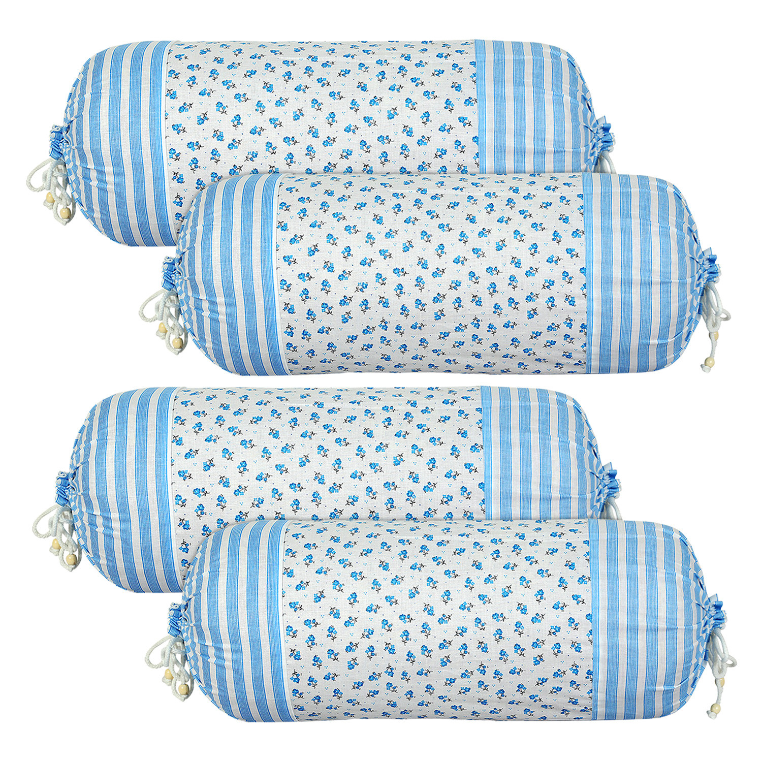 Kuber Industries Bolster Covers | Cotton Bolster Cover Set | Diwan Bolster Cover Set | Bolster Pillow Cover | Blue Flower Masand Cover | 16x32 Inch |White