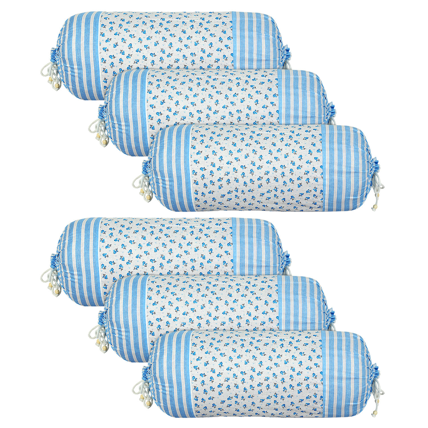 Kuber Industries Bolster Covers | Cotton Bolster Cover Set | Diwan Bolster Cover Set | Bolster Pillow Cover | Blue Flower Masand Cover | 16x32 Inch |White